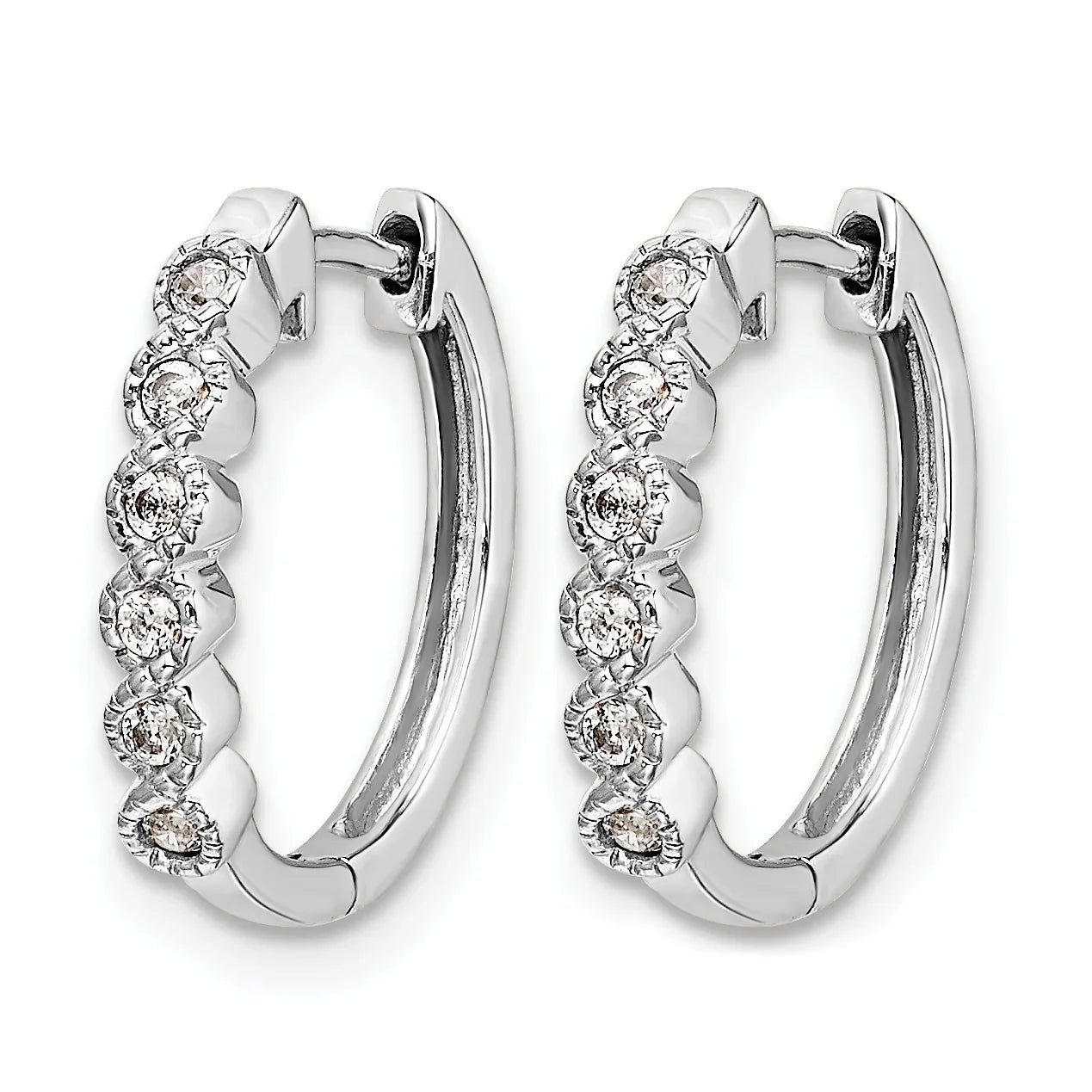 14K White Gold Lab Grown Diamond Hinged Hoop Earrings - Fine Diamond