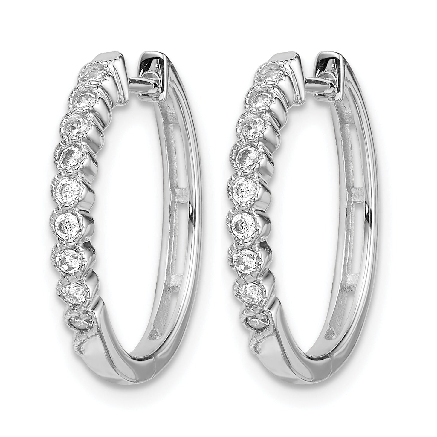 14k White Gold Lab Diamond Hinged Hoop Earrings 0.25 Ct.