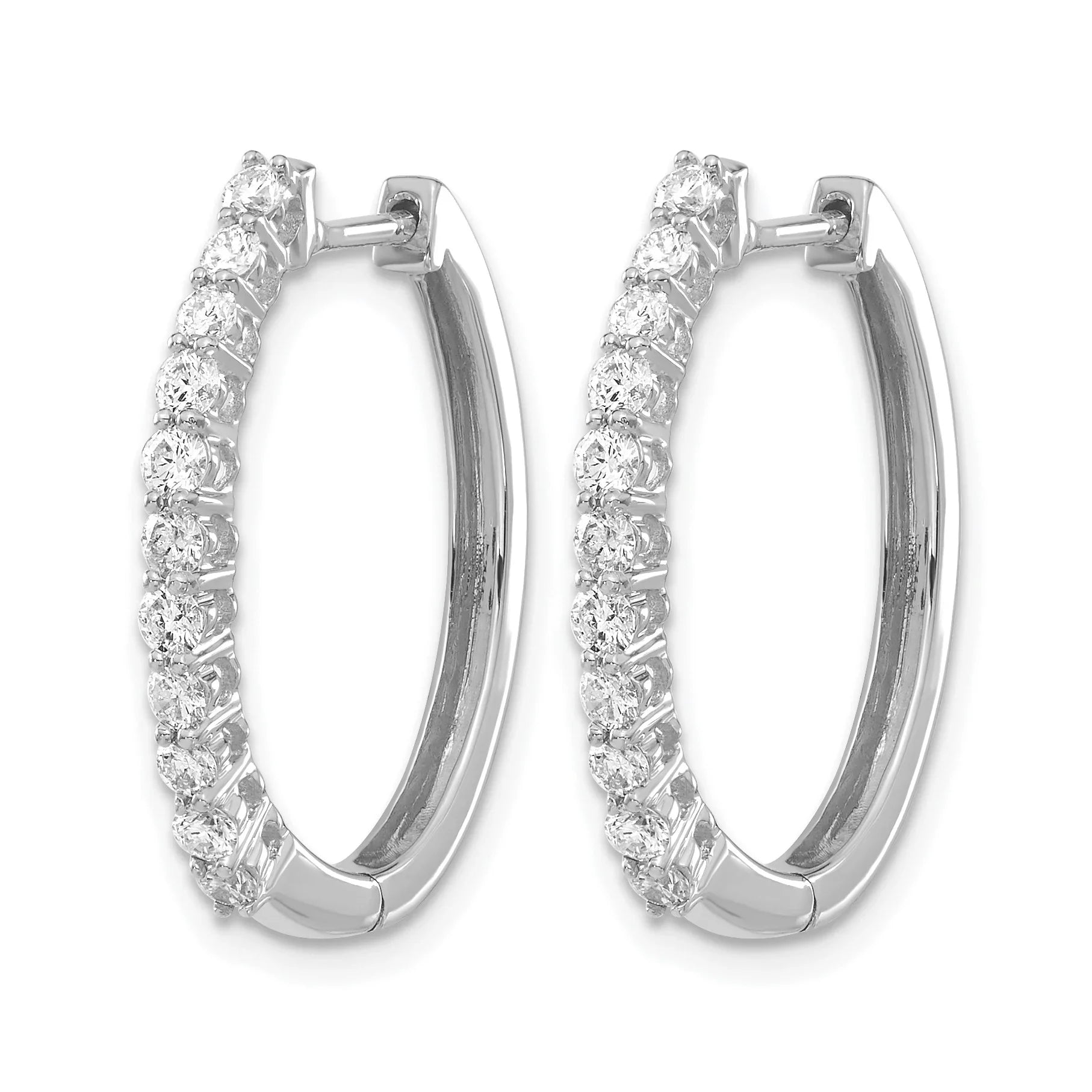 14k Gold Lab Grown Diamond Hinged Medium Hoop Earrings - Fine Diamond