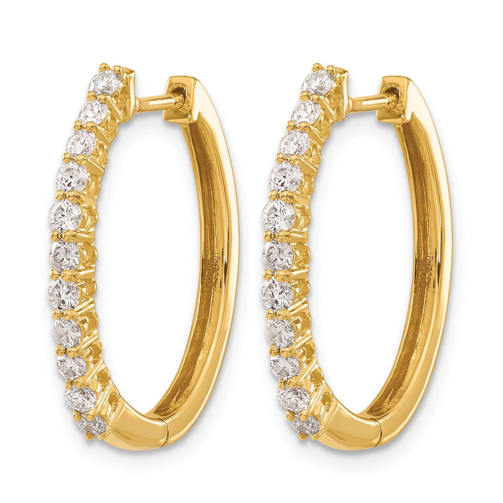 14k Gold Lab Grown Diamond Hinged Medium Hoop Earrings 0.75 Ct