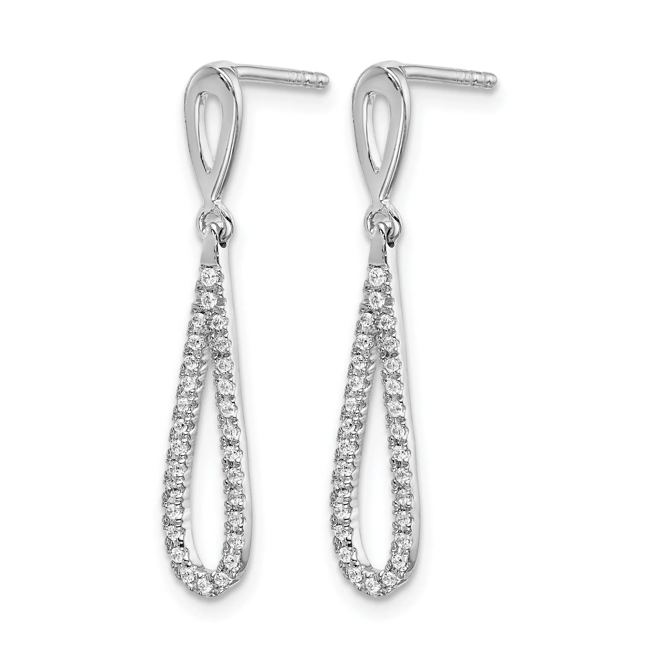 14k White Gold Lab Grown Diamond Teardrop Dangle Post Earrings - Fine Diamond