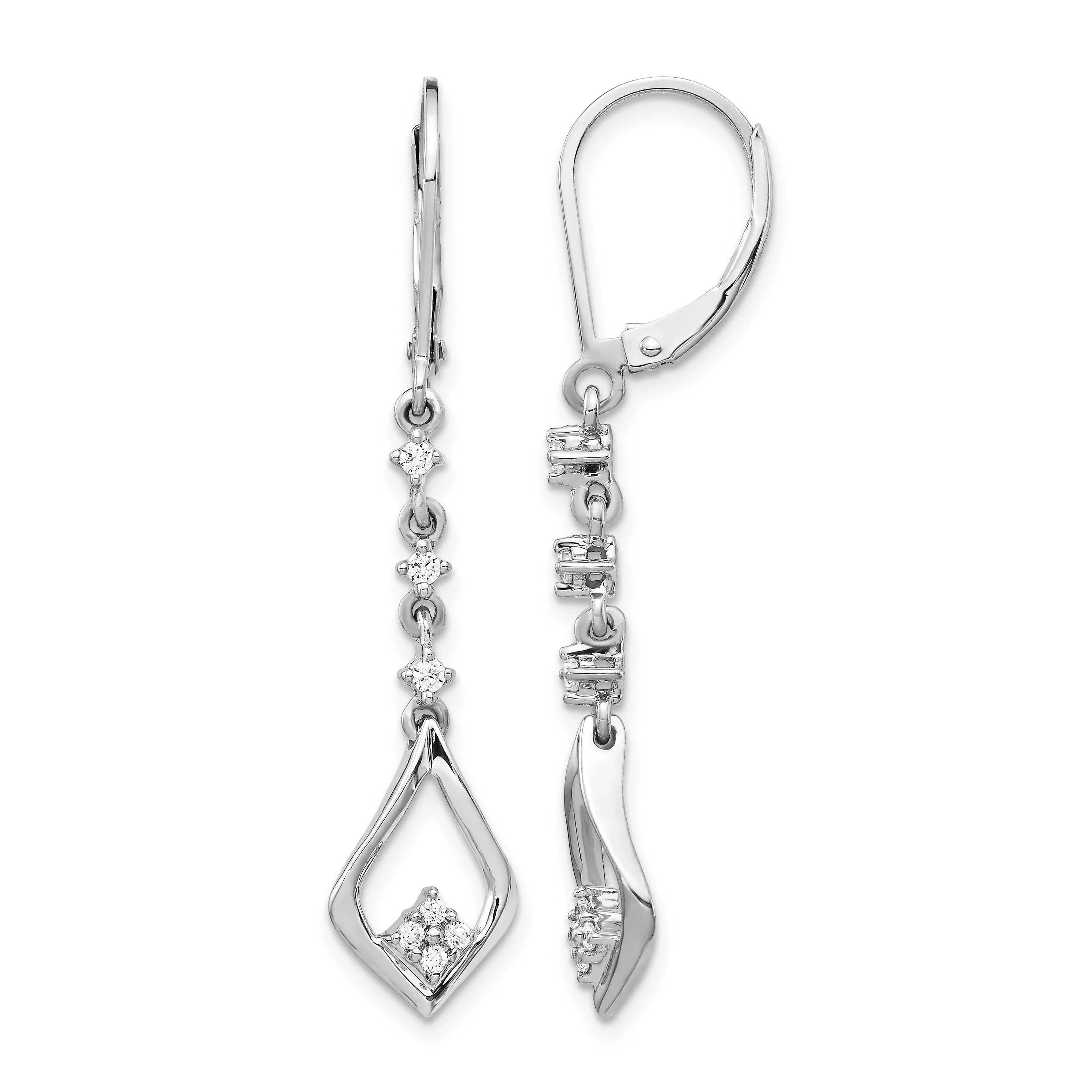 14k White Gold 1/5 carat Lab Diamond Dangle Leverback Earrings - Fine Diamond