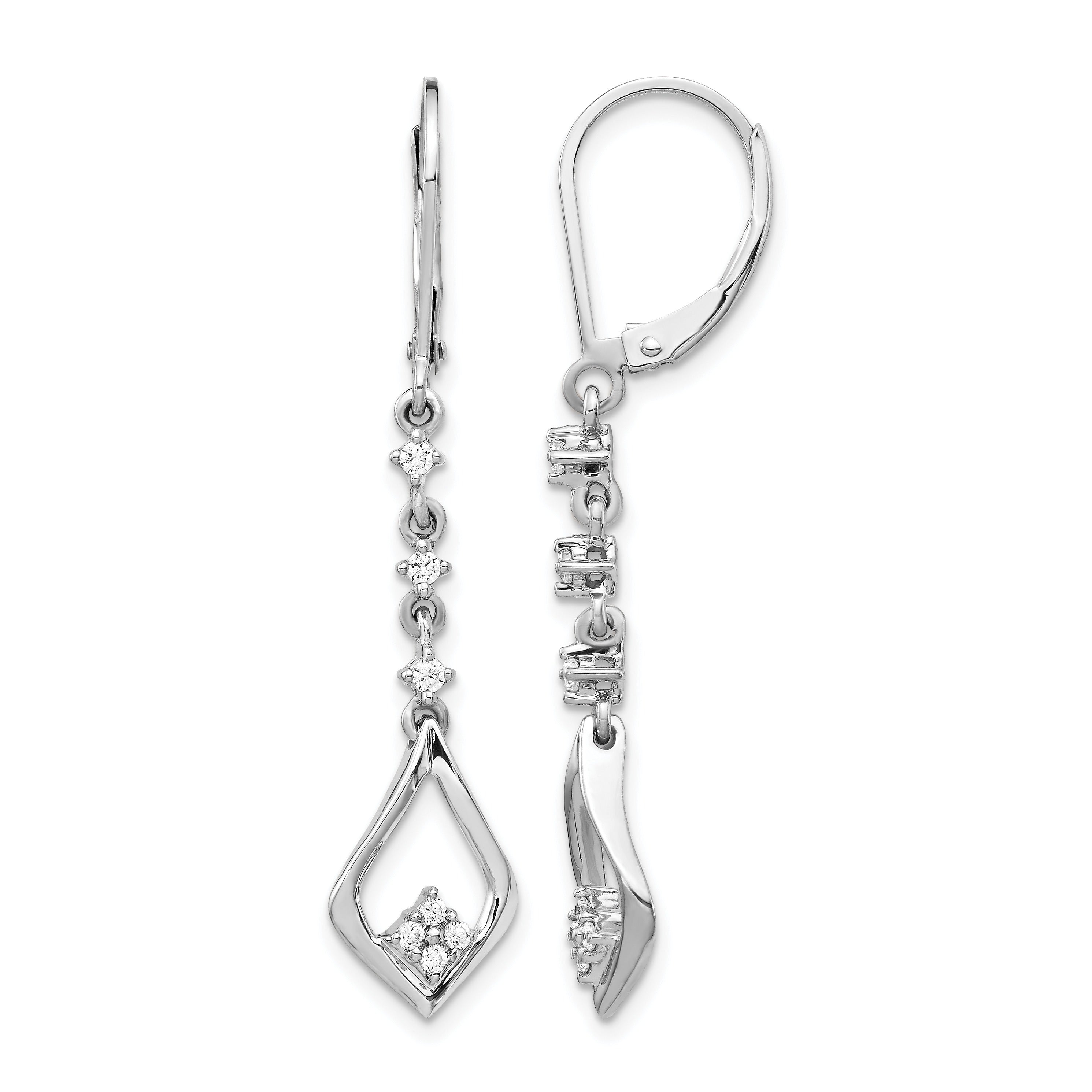 14k White Gold 1/5 carat Lab Diamond Dangle Leverback Earrings