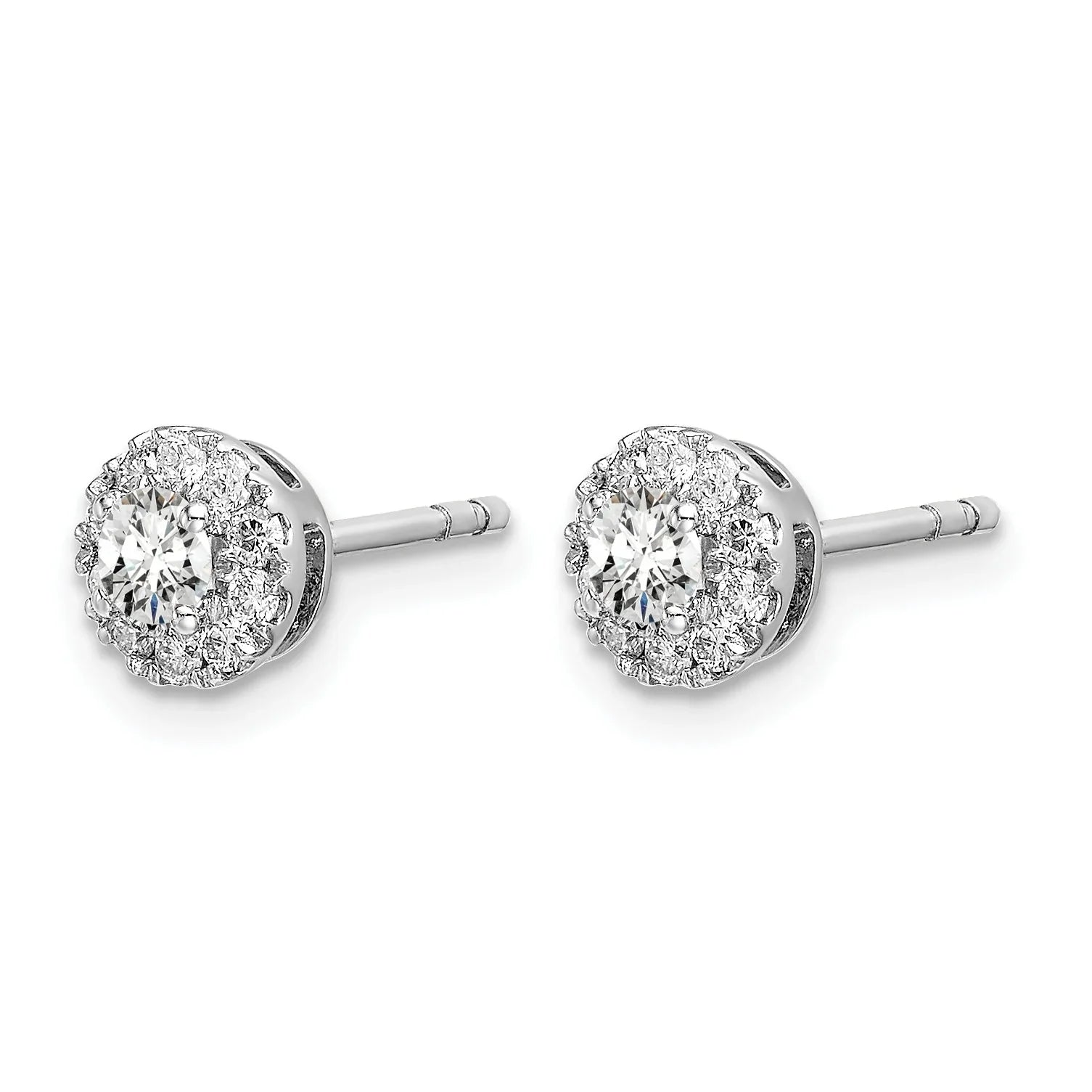 14k White Gold Lab Grown Diamond Round Halo Post Studs Earrings - Fine Diamond