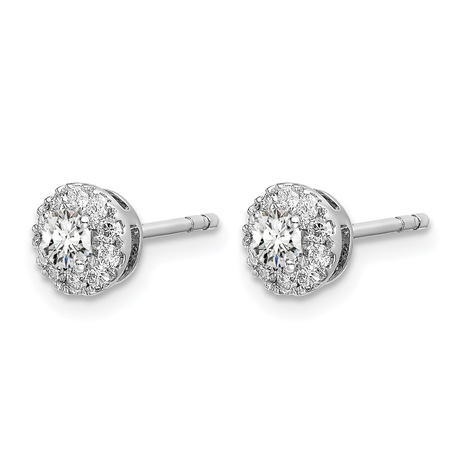 14k White Gold Lab Grown Diamond Round Halo Post Studs Earrings