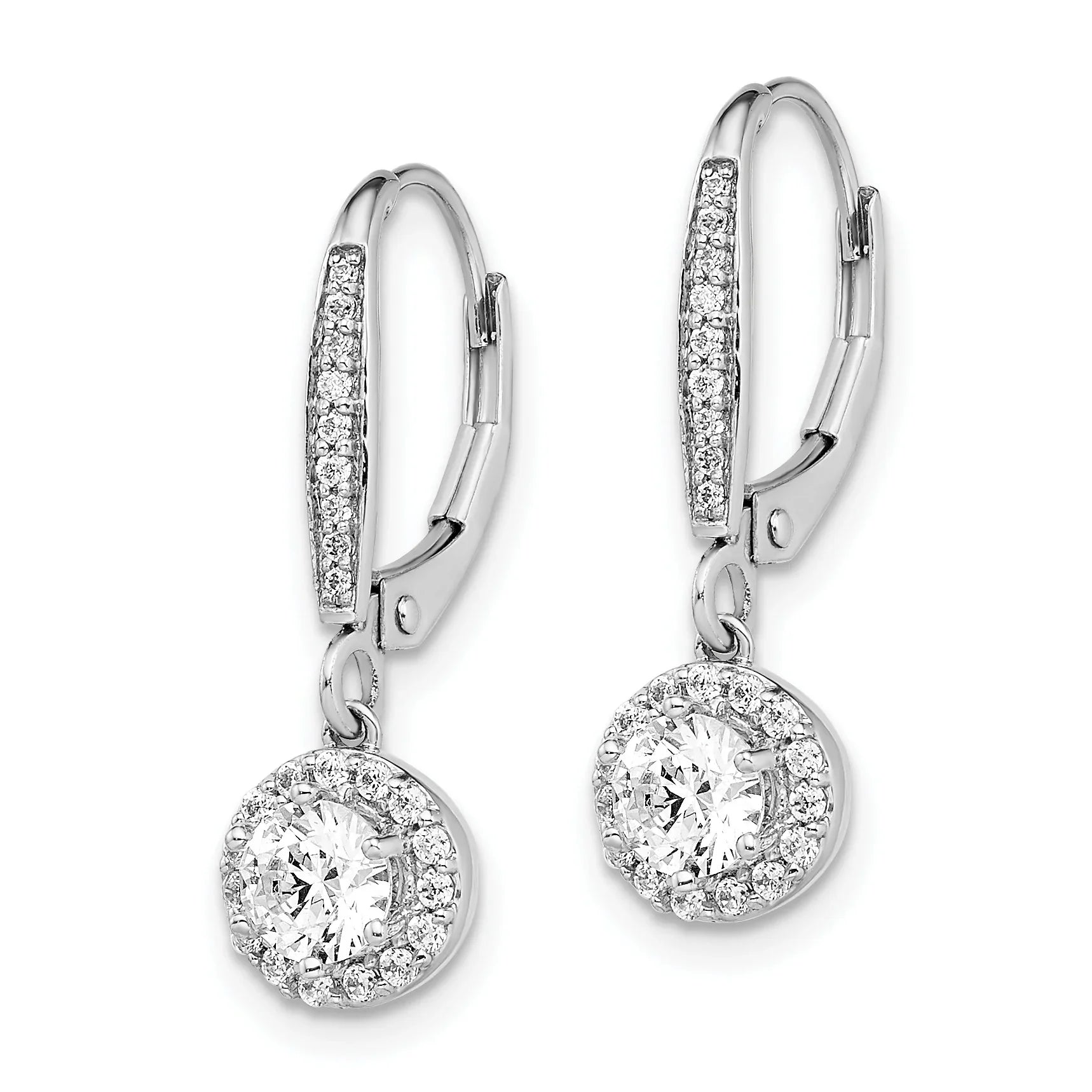 14k Gold Lab Diamond Halo Drop Leverback Earrings - Fine Diamond