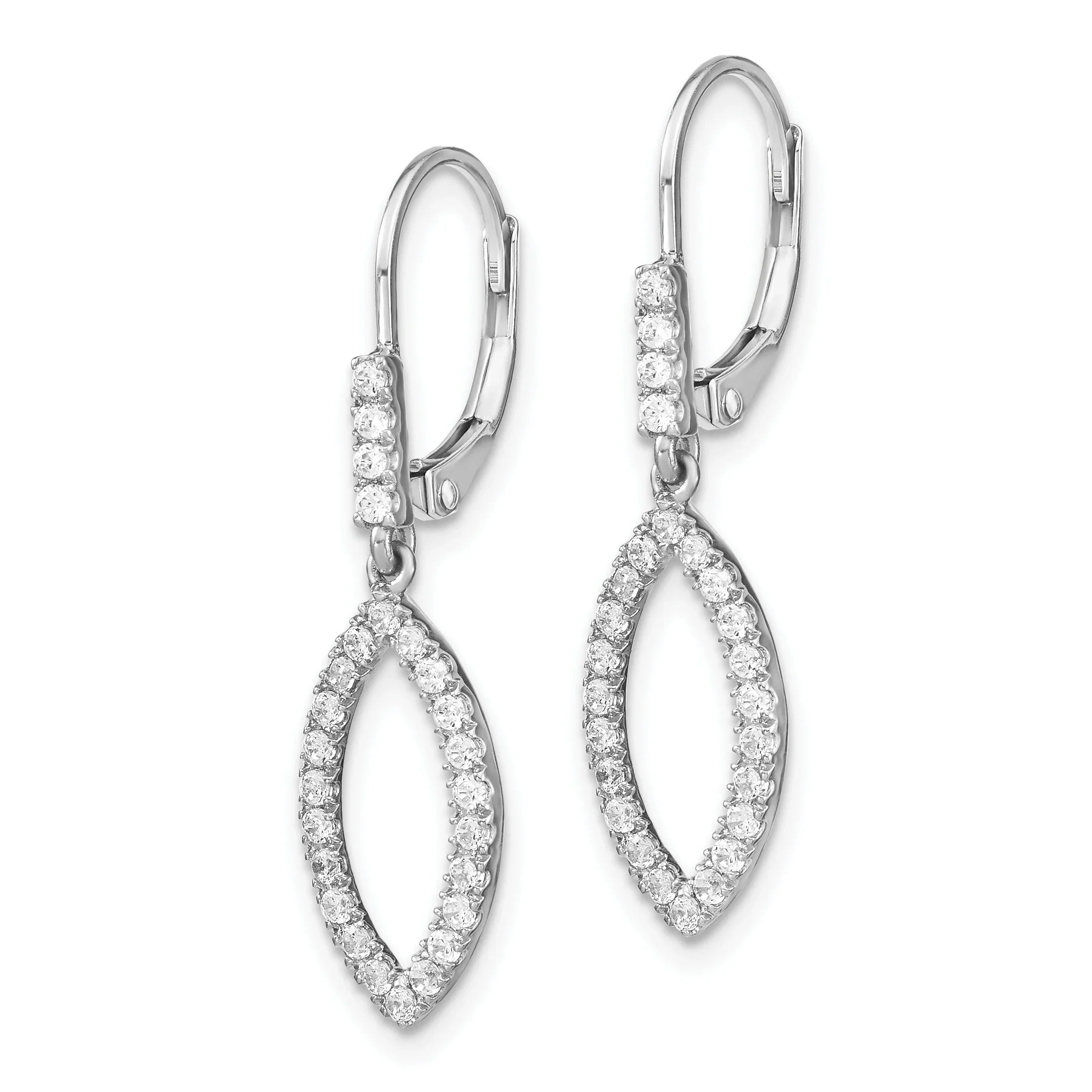 14k White Gold Lab Diamond Fashion Dangle Leverback Earrings - Fine Diamond