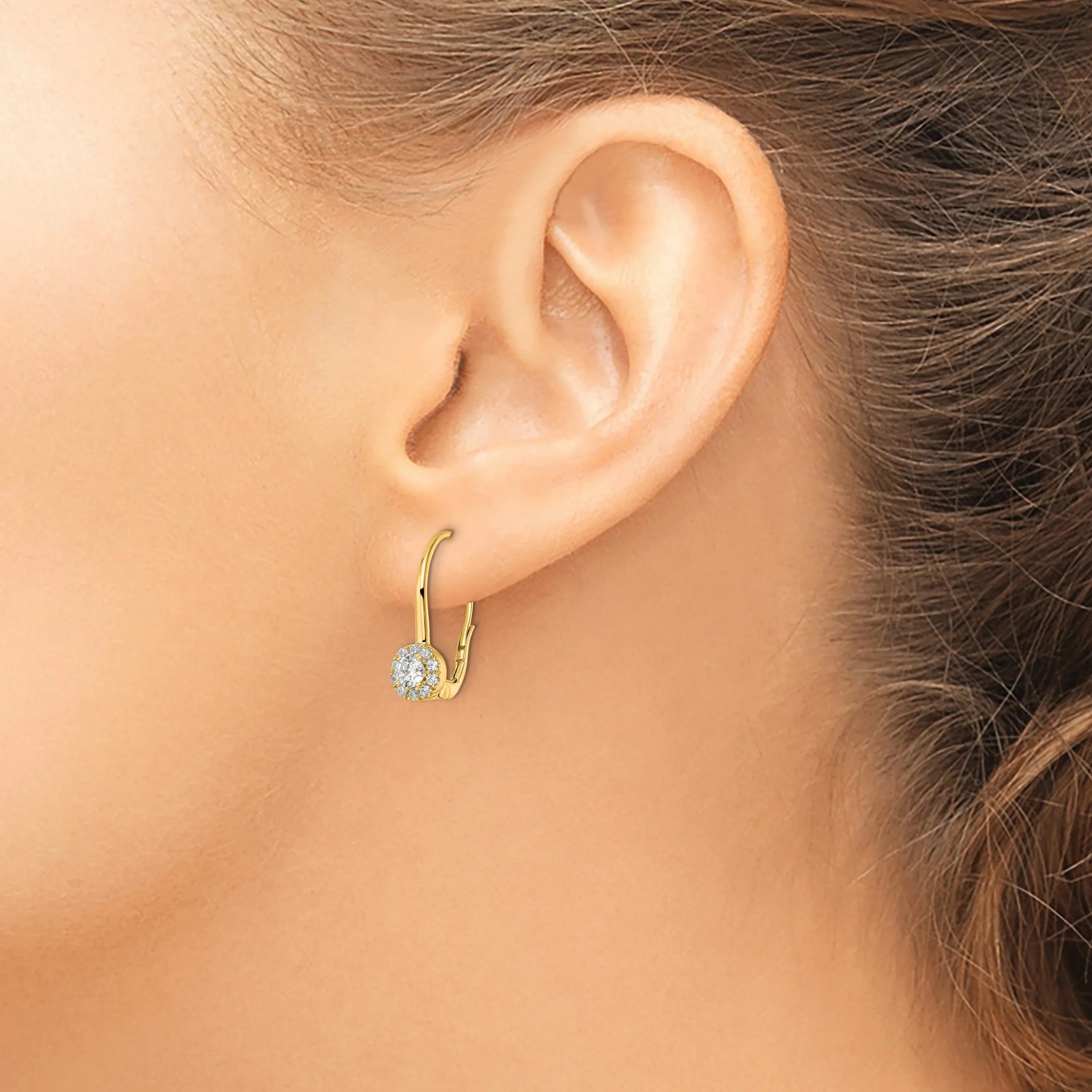 14k Gold Lab Grown Diamond Drop Leverback Earrings - Fine Diamond