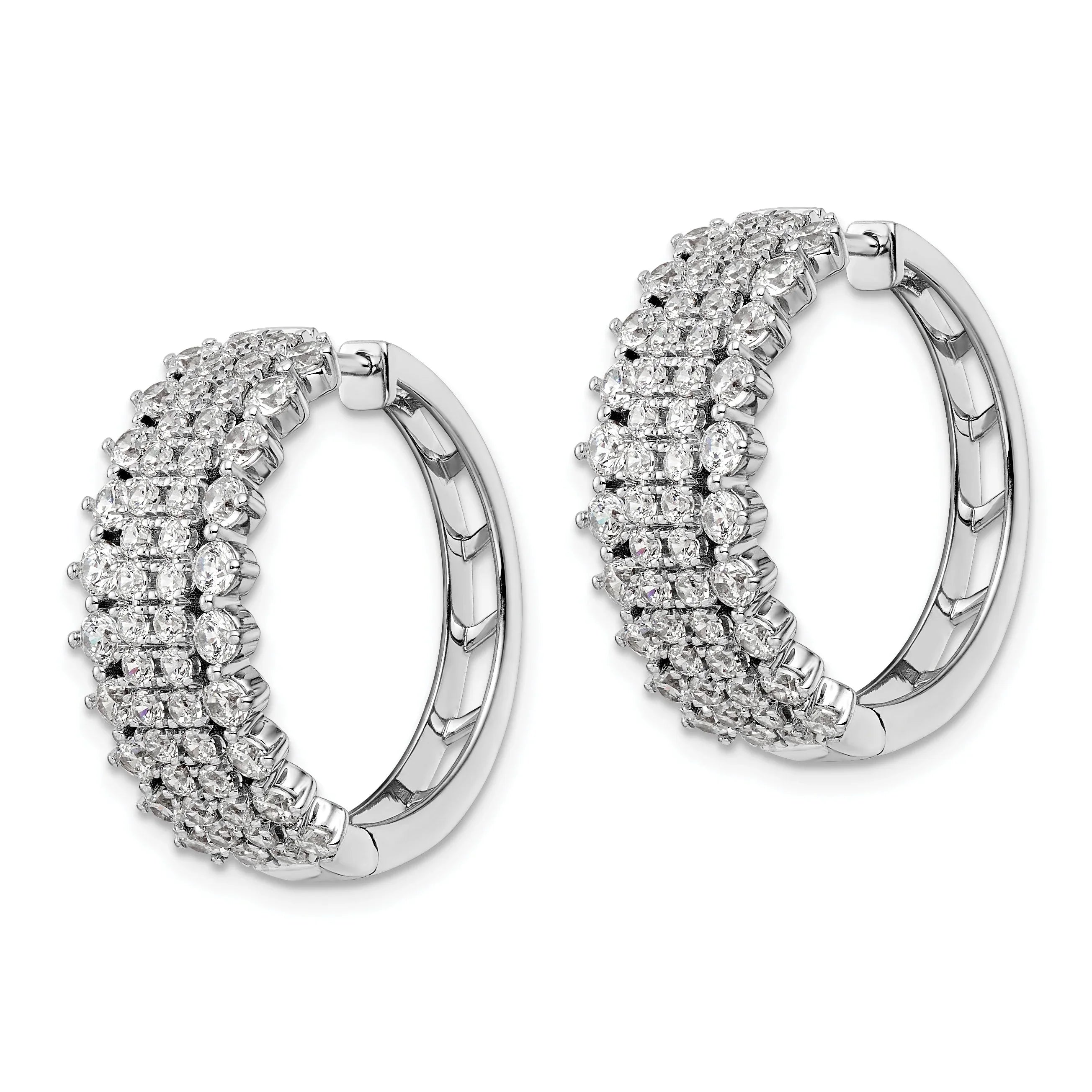14K White Gold Lab Grown Diamond Hinged Hoop Earrings - Fine Diamond