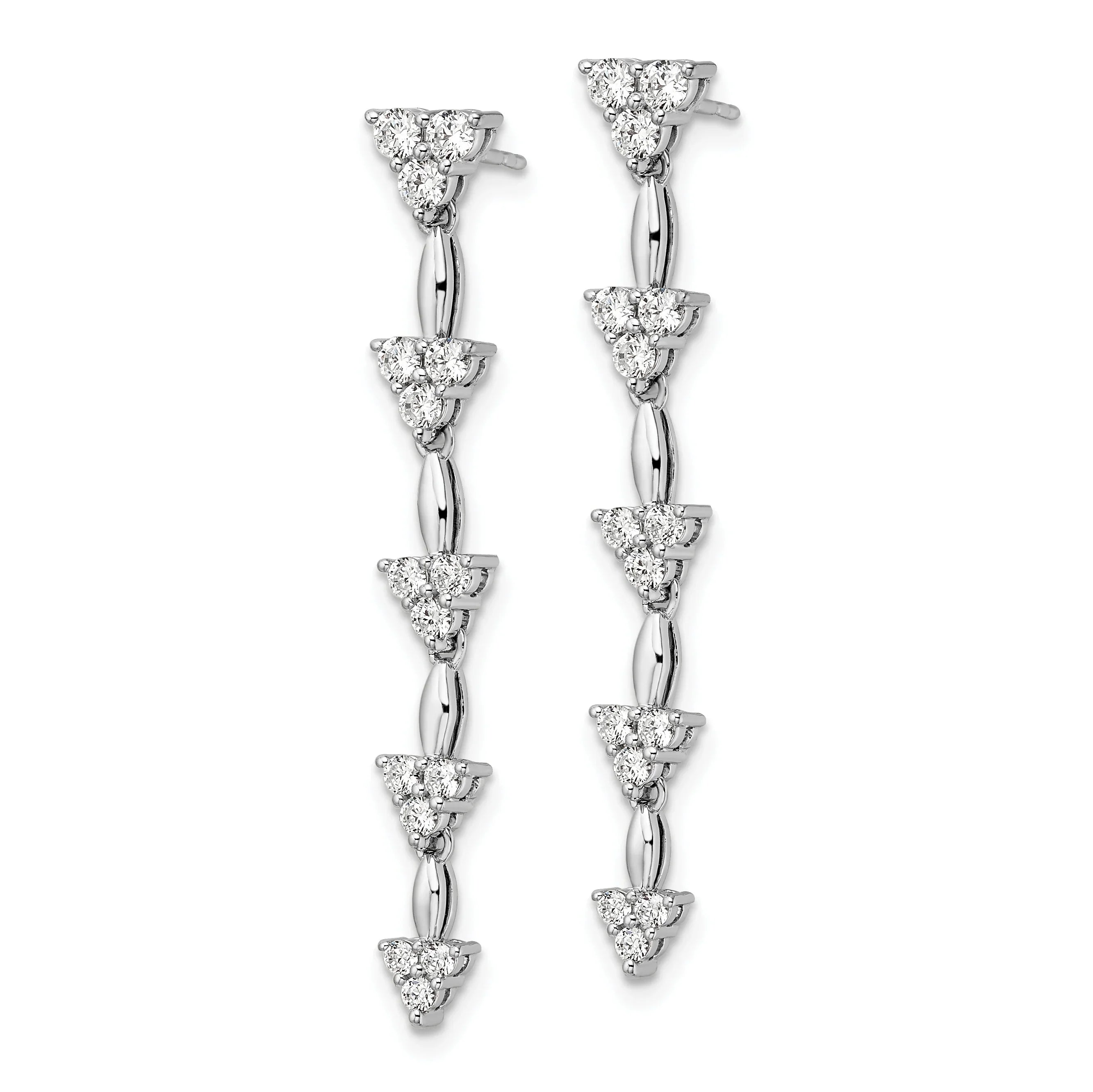 14k White Gold Lab Grown Diamond Dangle Cluster Post Earrings - Fine Diamond