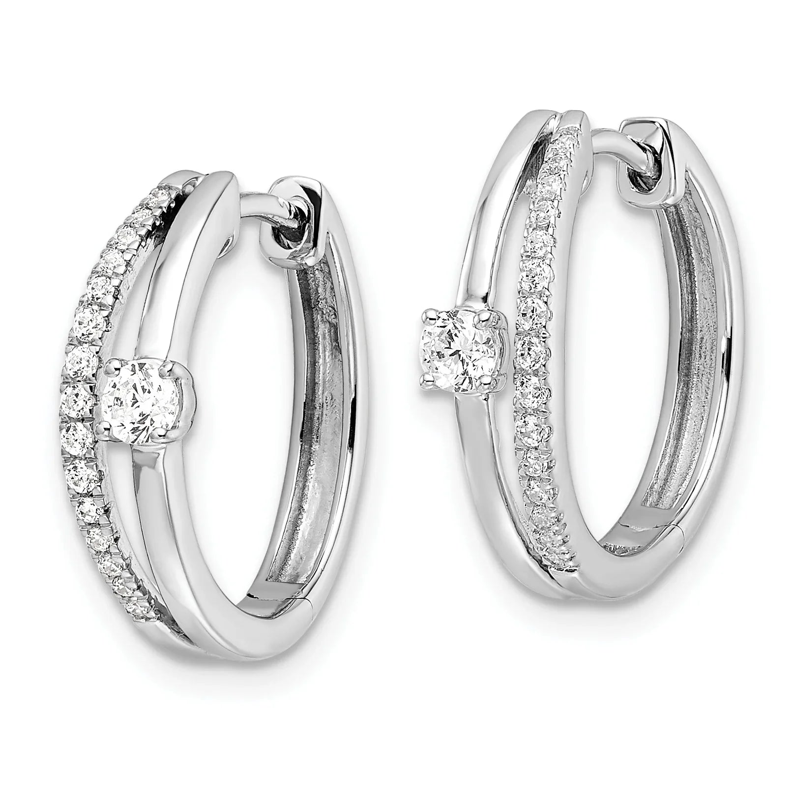 14k White Gold Lab Grown Diamond Hinged Hoop Earrings - Fine Diamond