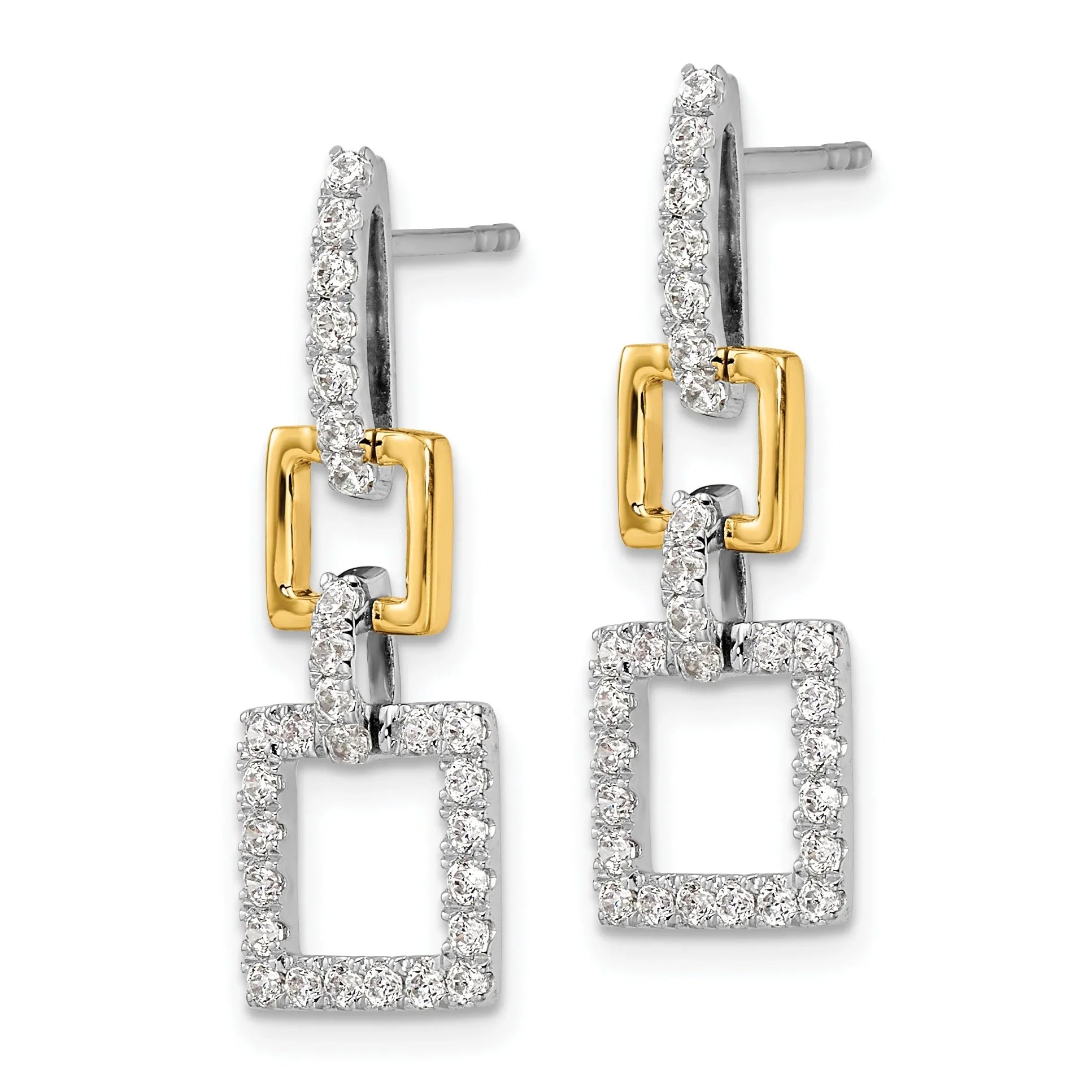 14k Two-Tone Lab Grown Diamond Square Link Dangle Earrings - Fine Diamond