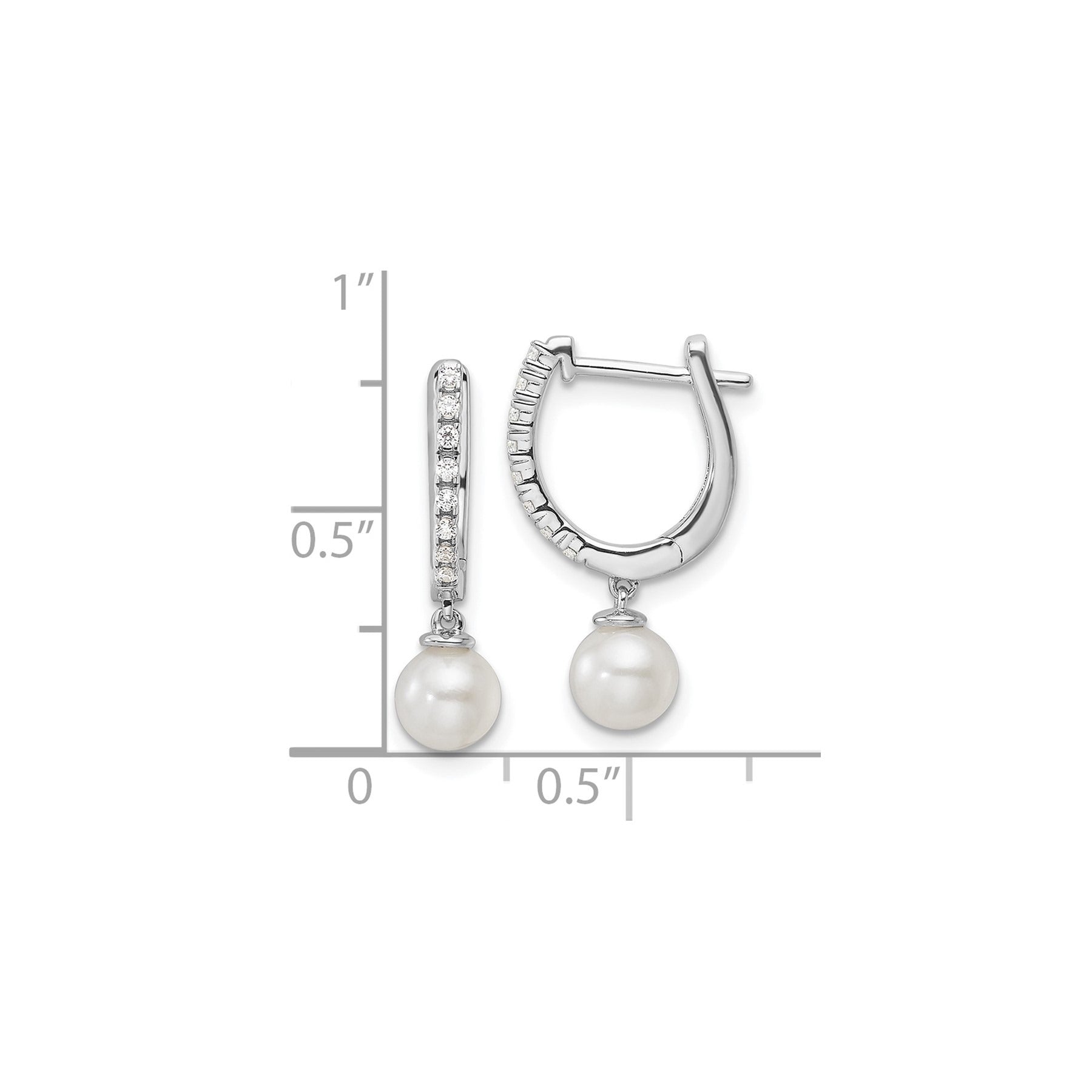 14k White Gold Lab Grown Diamond Pearl Hinged Hoop Earrings