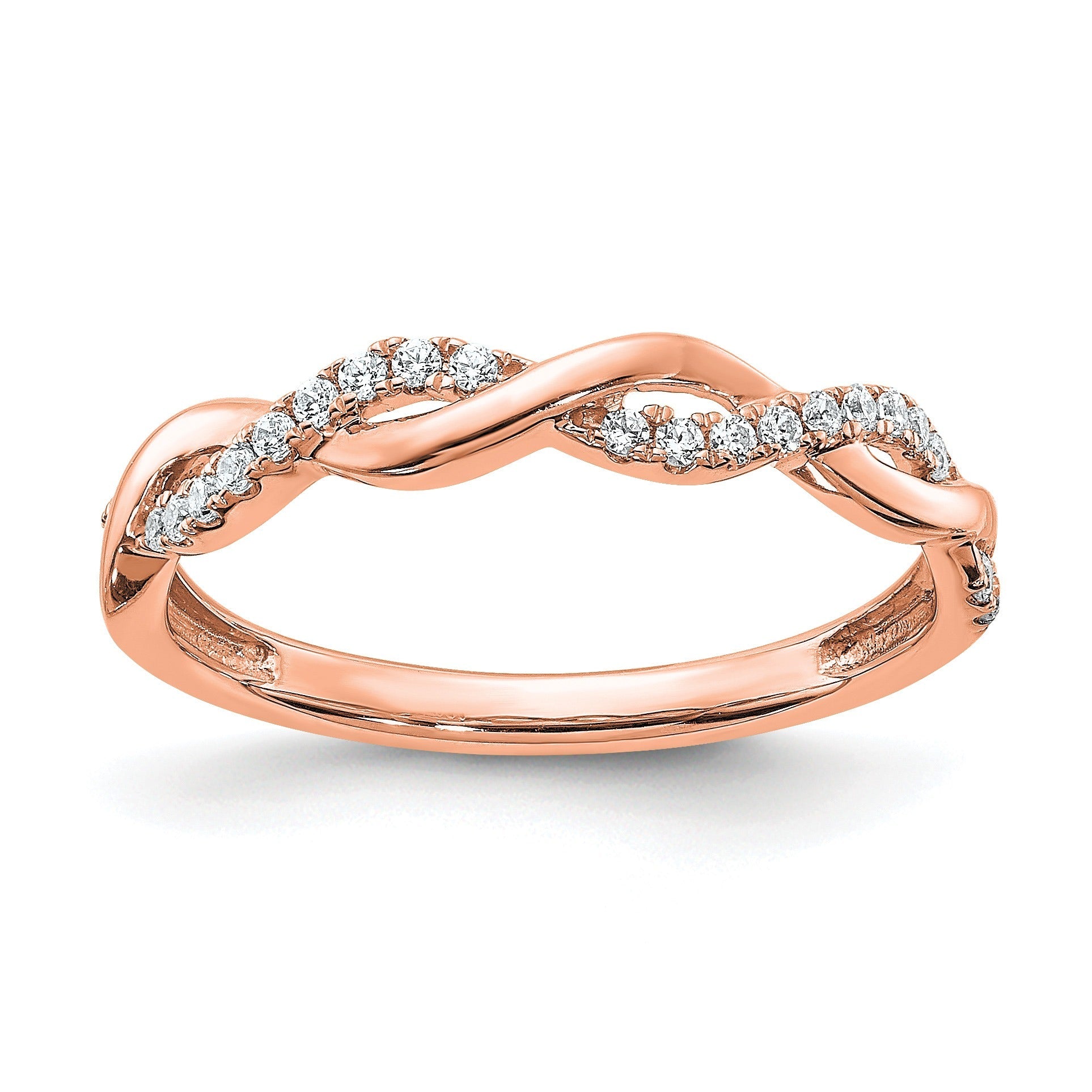 0.12 Ct Round Lab Grown Diamond Pavé 10K Rose Gold Twist Wedding Enhancer Band