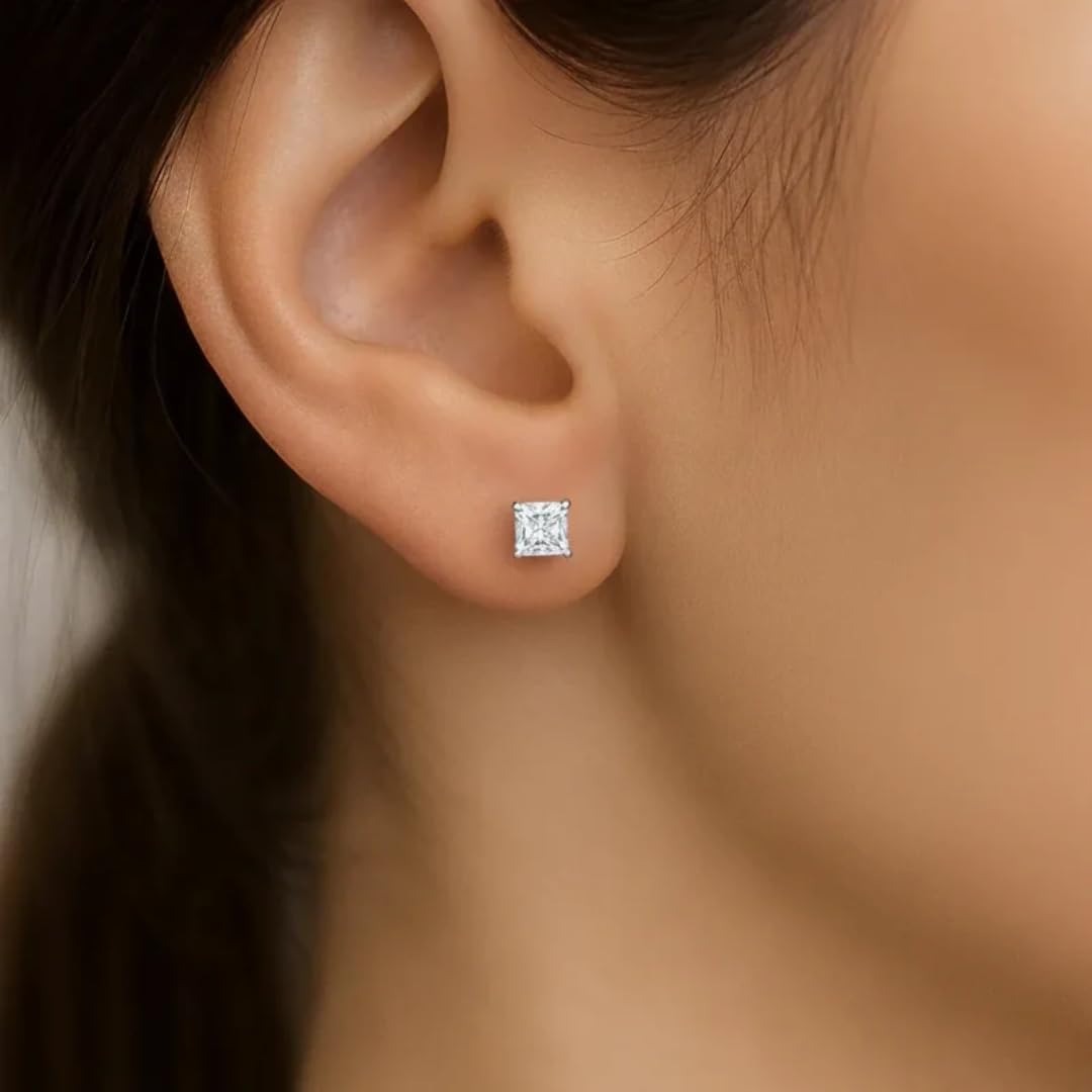 IGI Certified Princess Cut Lab Grown Diamond Solitaire Stud Earrings White Gold