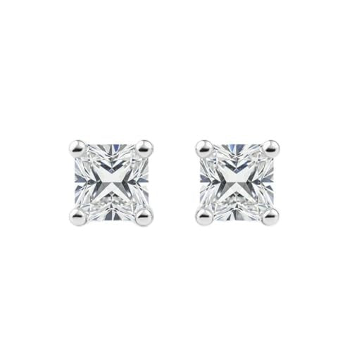 IGI Certified Princess Cut Lab Grown Diamond Solitaire Stud Earrings White Gold
