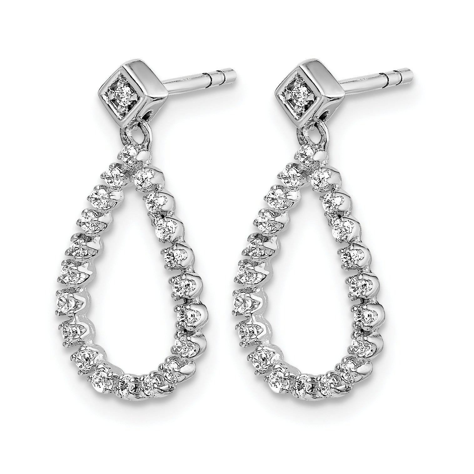 14k White Gold Lab Diamond Dangle Teardrop Post Earrings