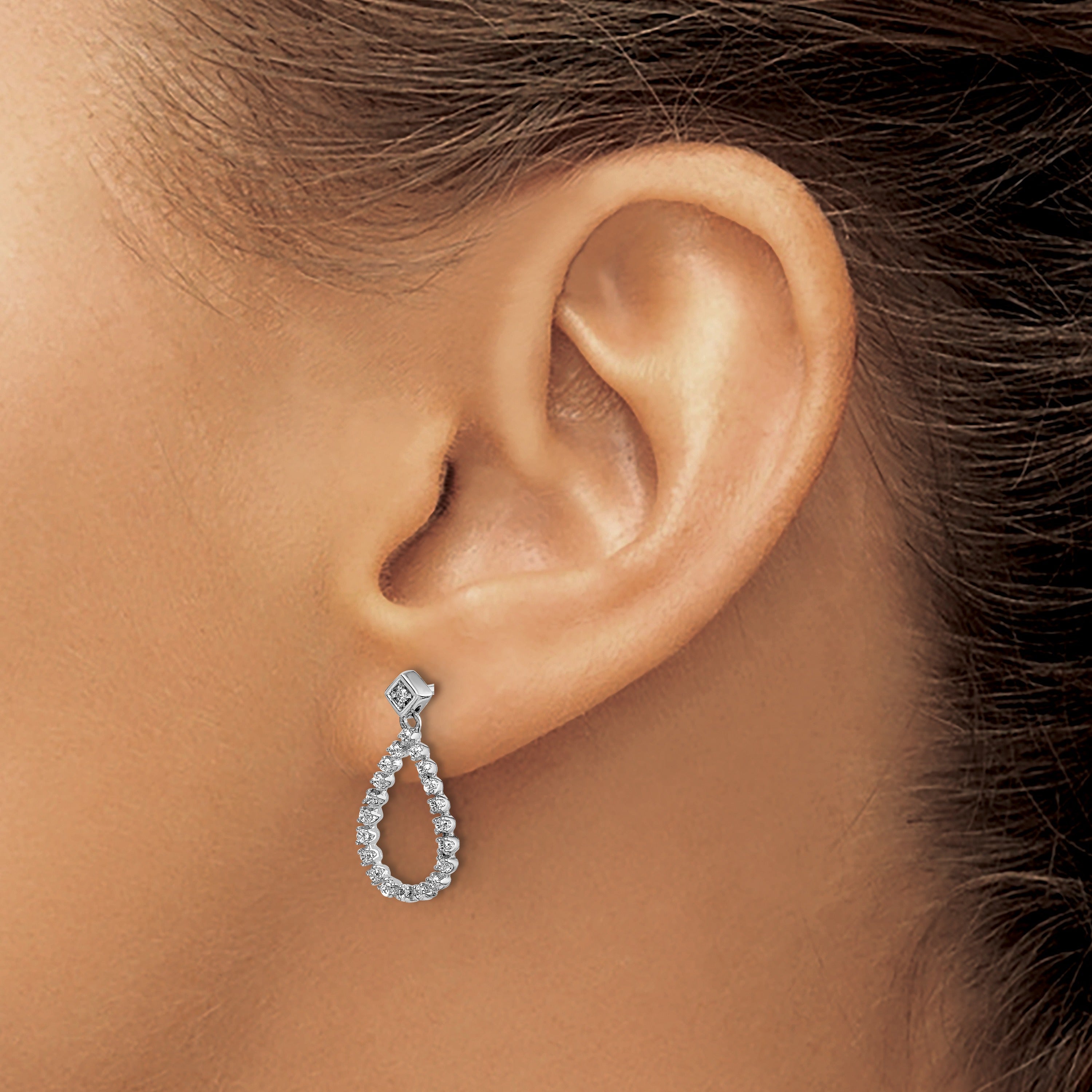 14k White Gold Lab Diamond Dangle Teardrop Post Earrings
