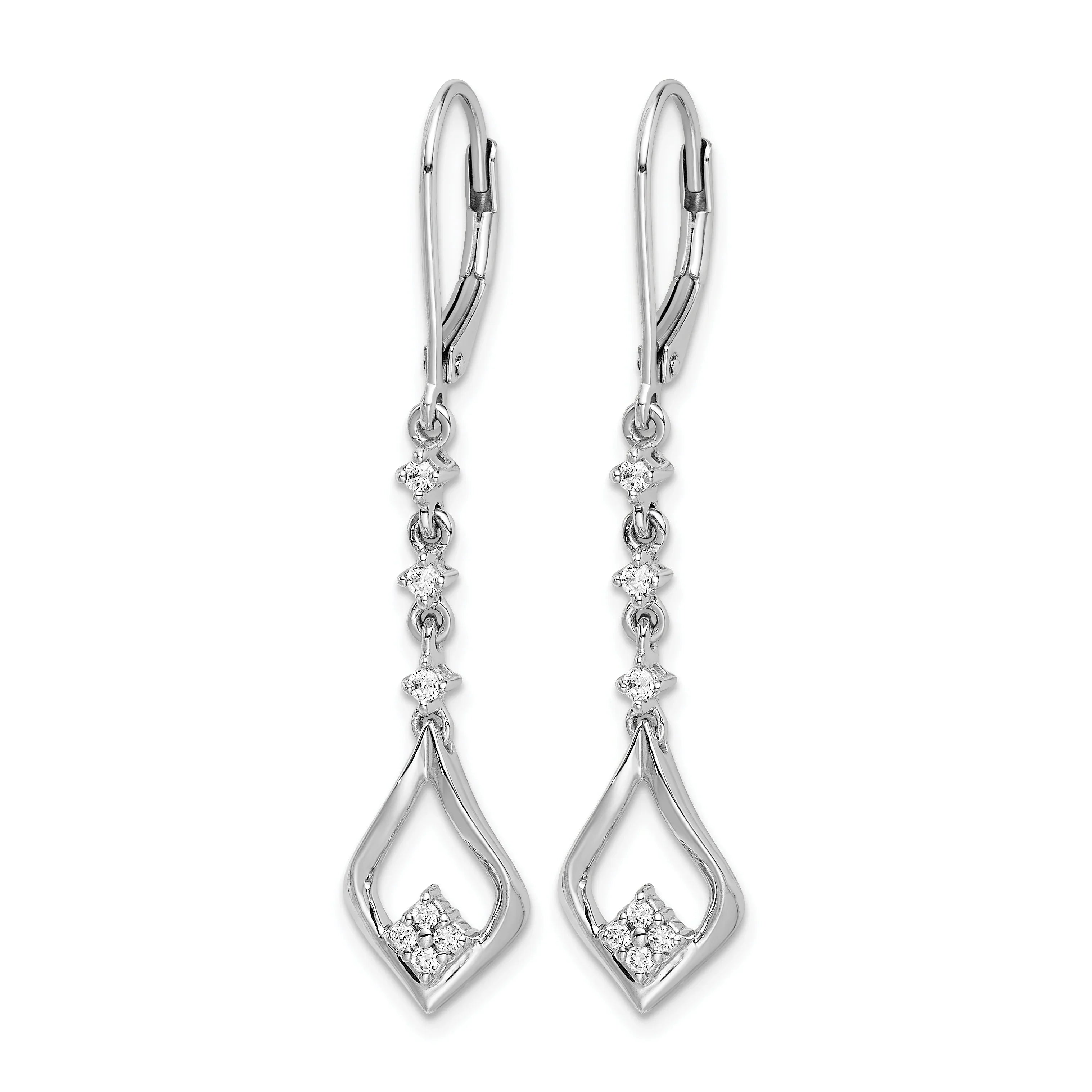 14k White Gold 1/5 carat Lab Diamond Dangle Leverback Earrings - Fine Diamond