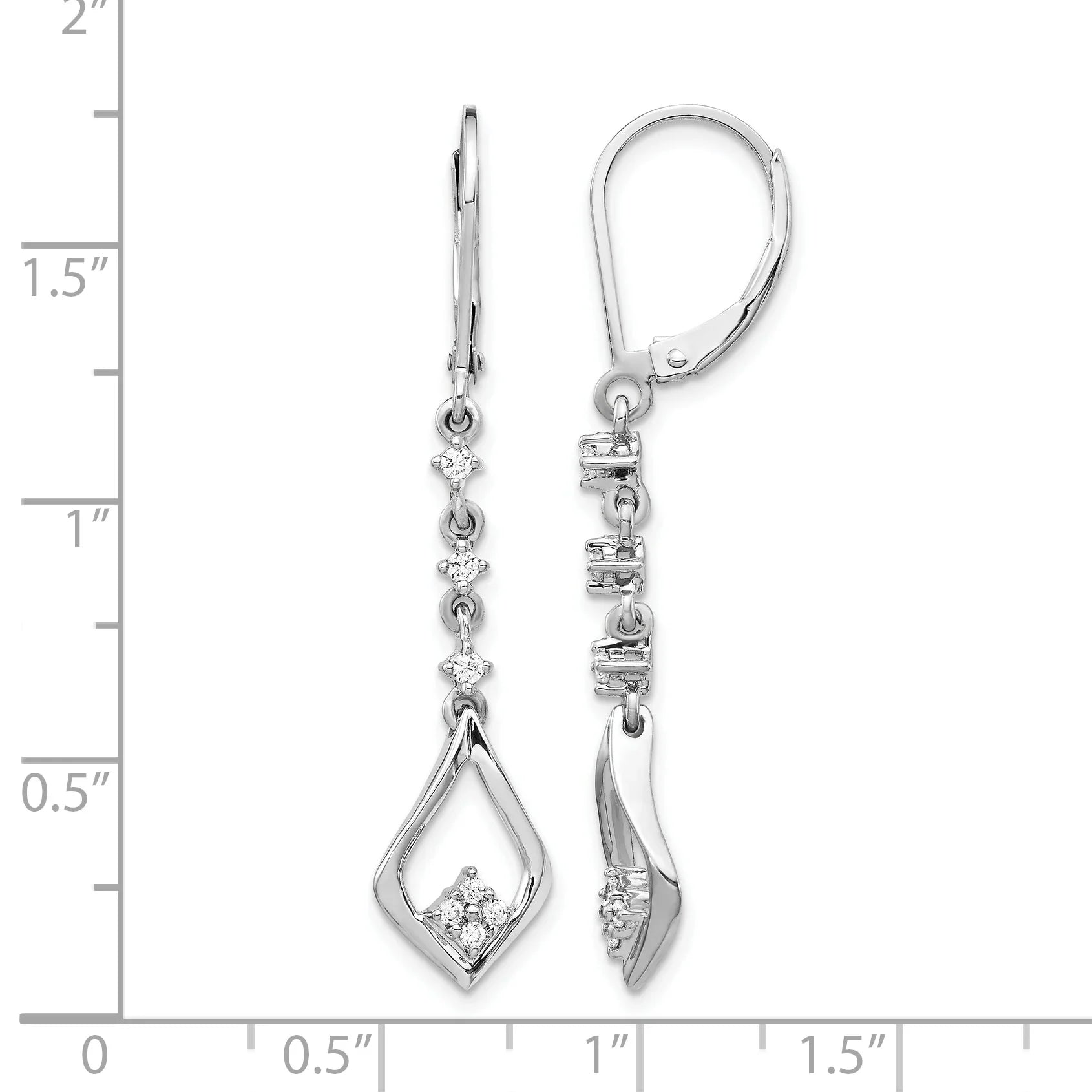 14k White Gold 1/5 carat Lab Diamond Dangle Leverback Earrings - Fine Diamond