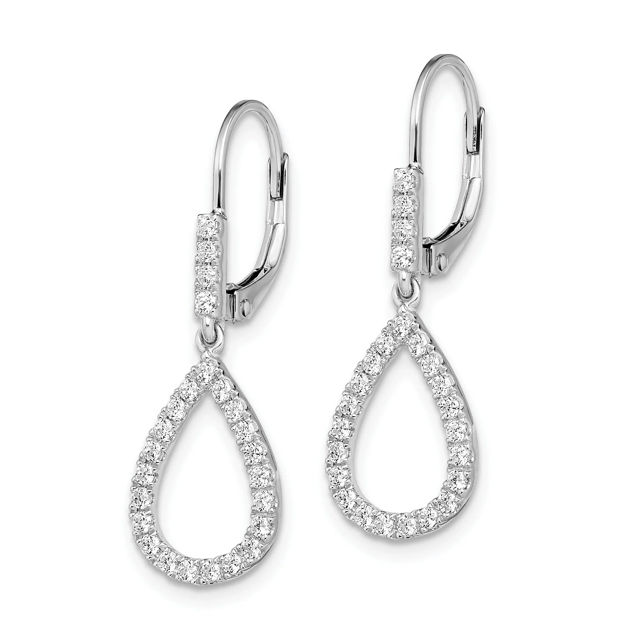 14k White Gold Lab Grown Diamond Fashion Dangle Leverback Earrings - Fine Diamond