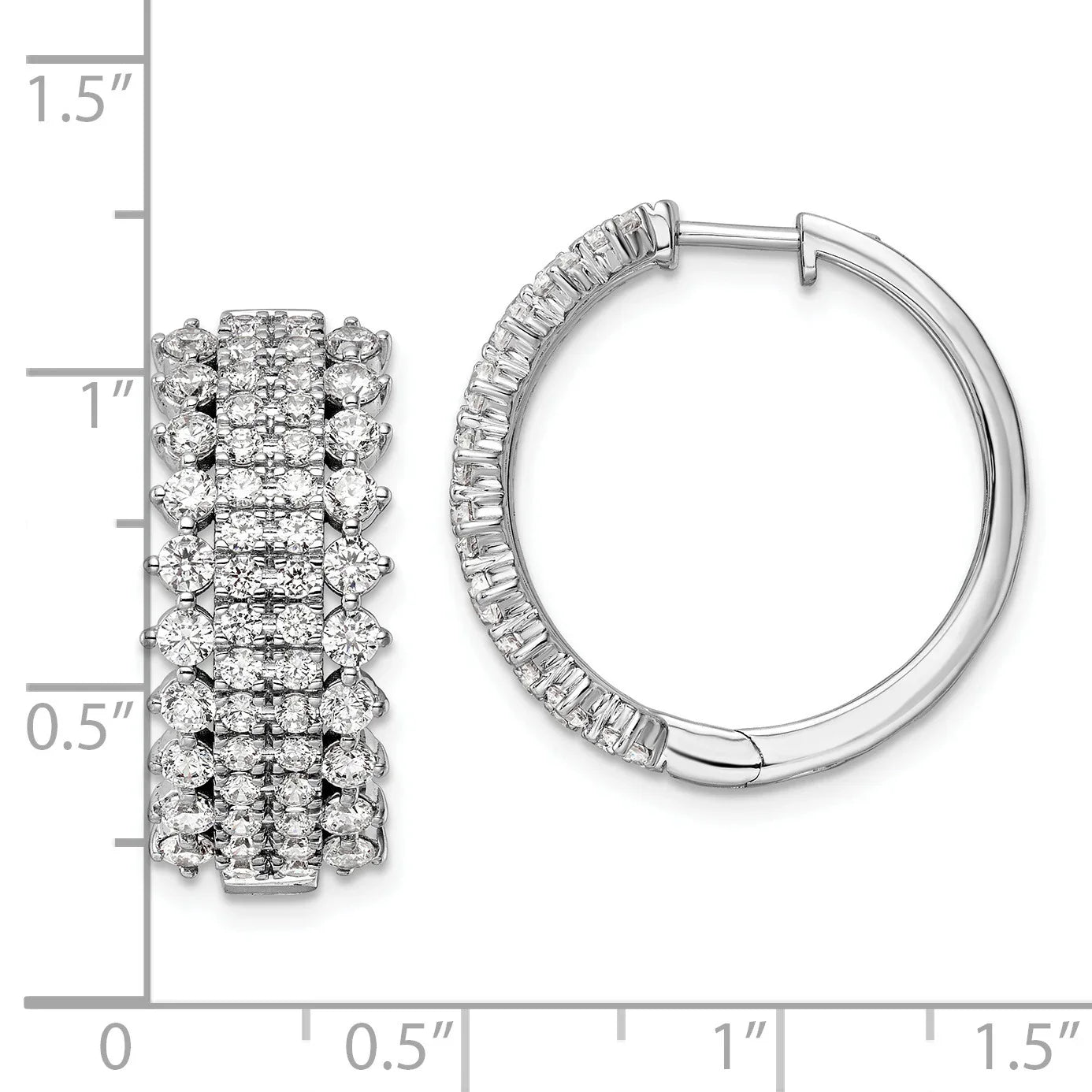 14K White Gold Lab Grown Diamond Hinged Hoop Earrings - Fine Diamond