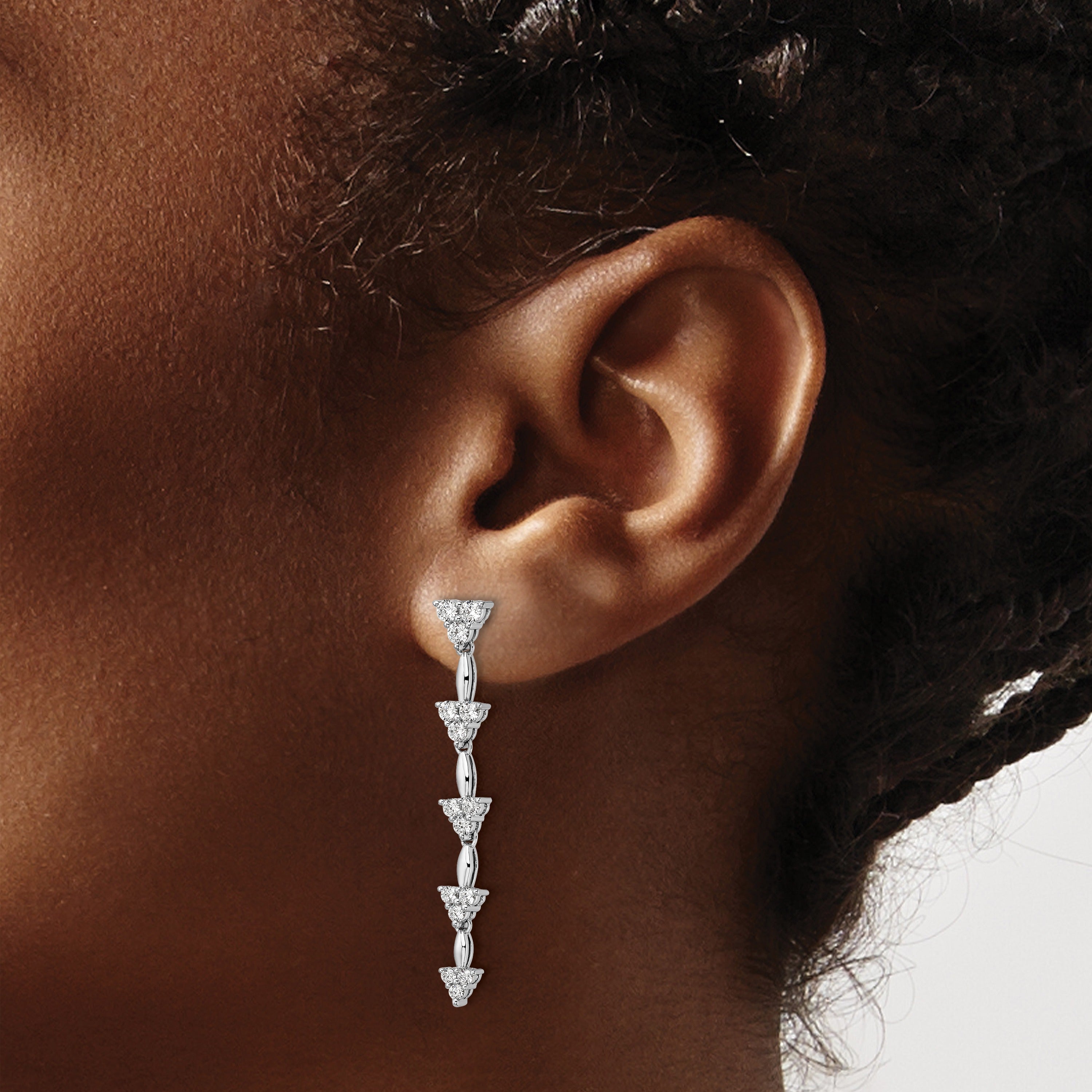 14k White Gold Lab Grown Diamond Dangle Cluster Post Earrings