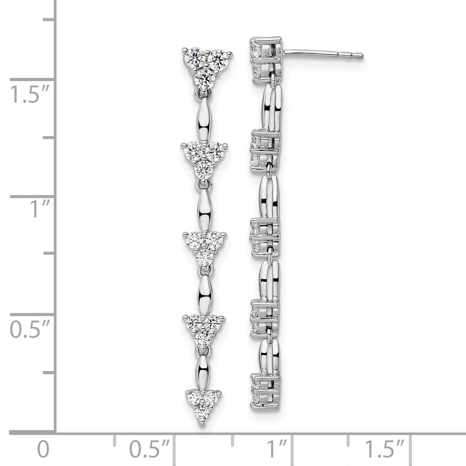 14k White Gold Lab Grown Diamond Dangle Cluster Post Earrings