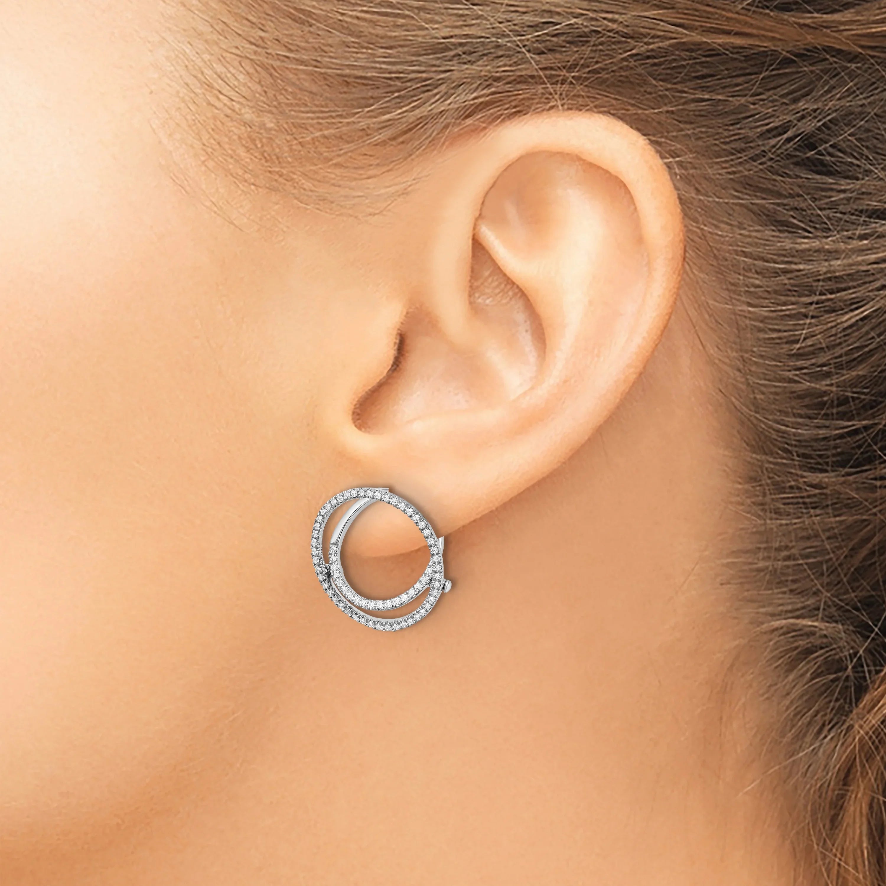 14K White Gold Lab Grown Diamond Circle Fashion Hinged Earrings - Fine Diamond