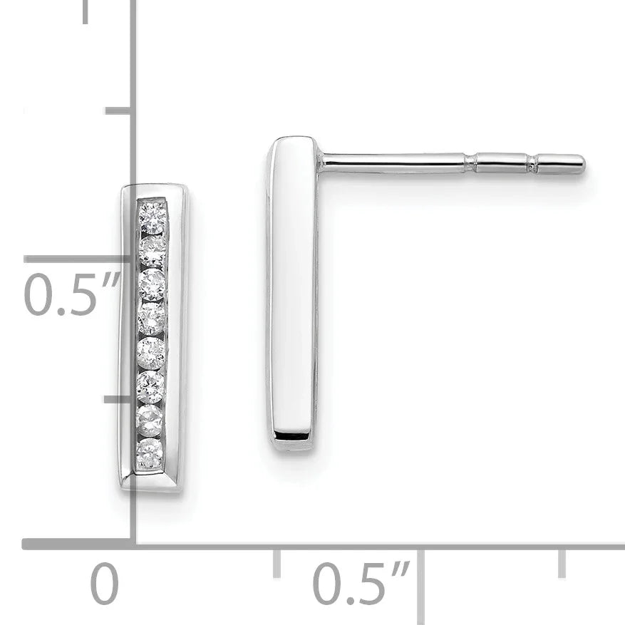 14K White Gold Lab Grown Diamond Vertical Bar Post Stud Earrings - Fine Diamond
