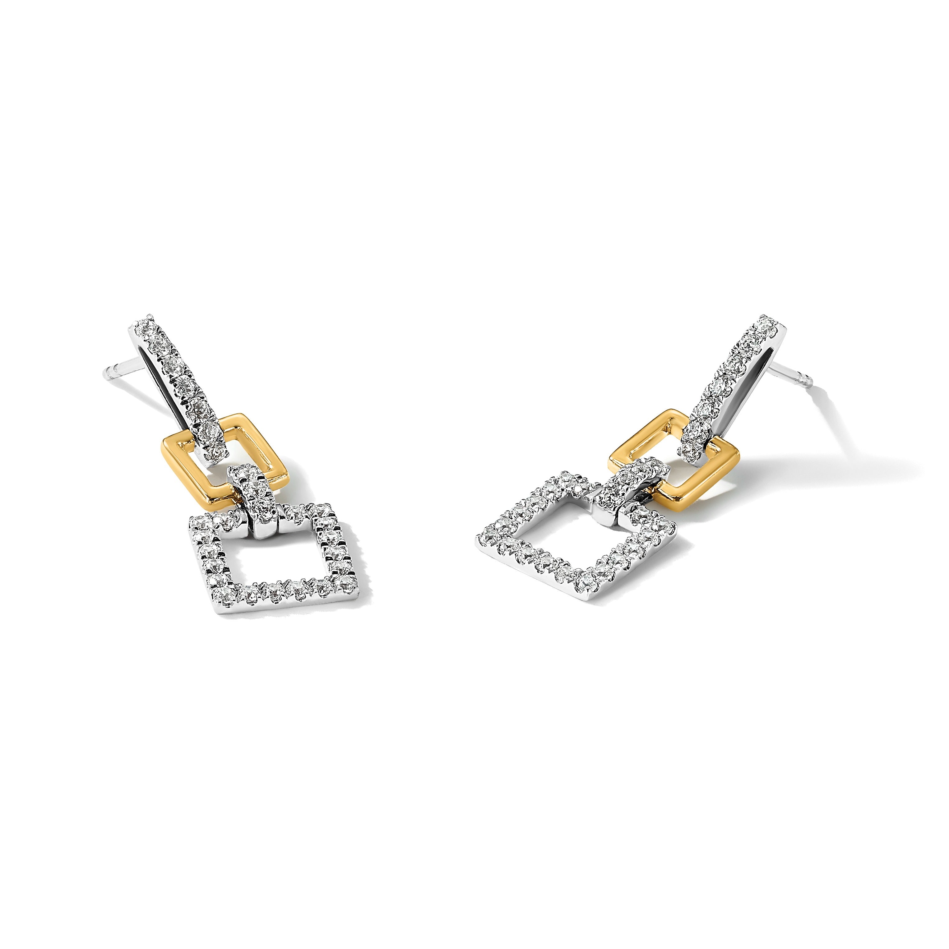 14k Two-Tone Lab Grown Diamond Square Link Dangle Earrings