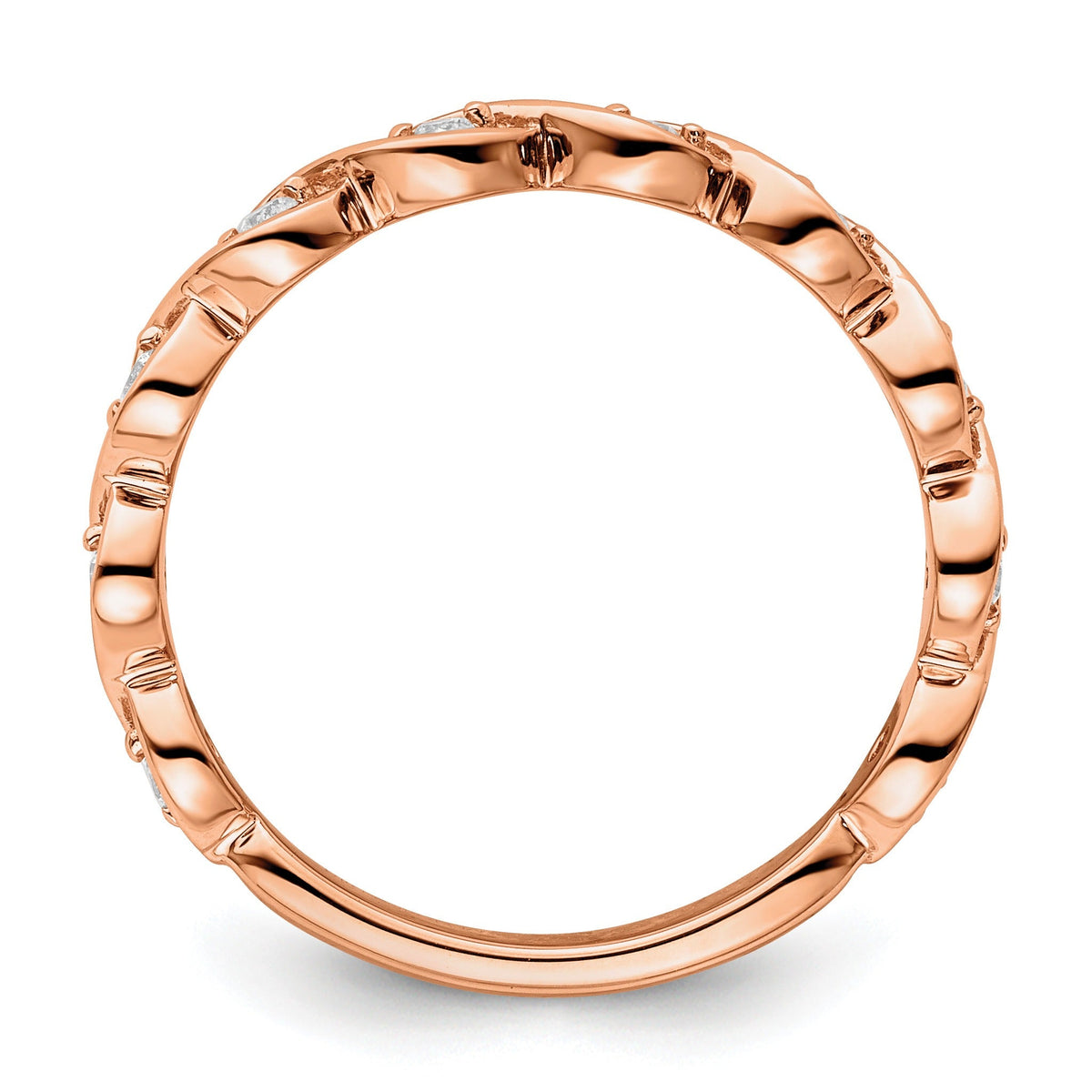 0.20 Ct Round Lab Grown Diamond Bezel 14K Rose Gold Twist Wedding Enhancer Band