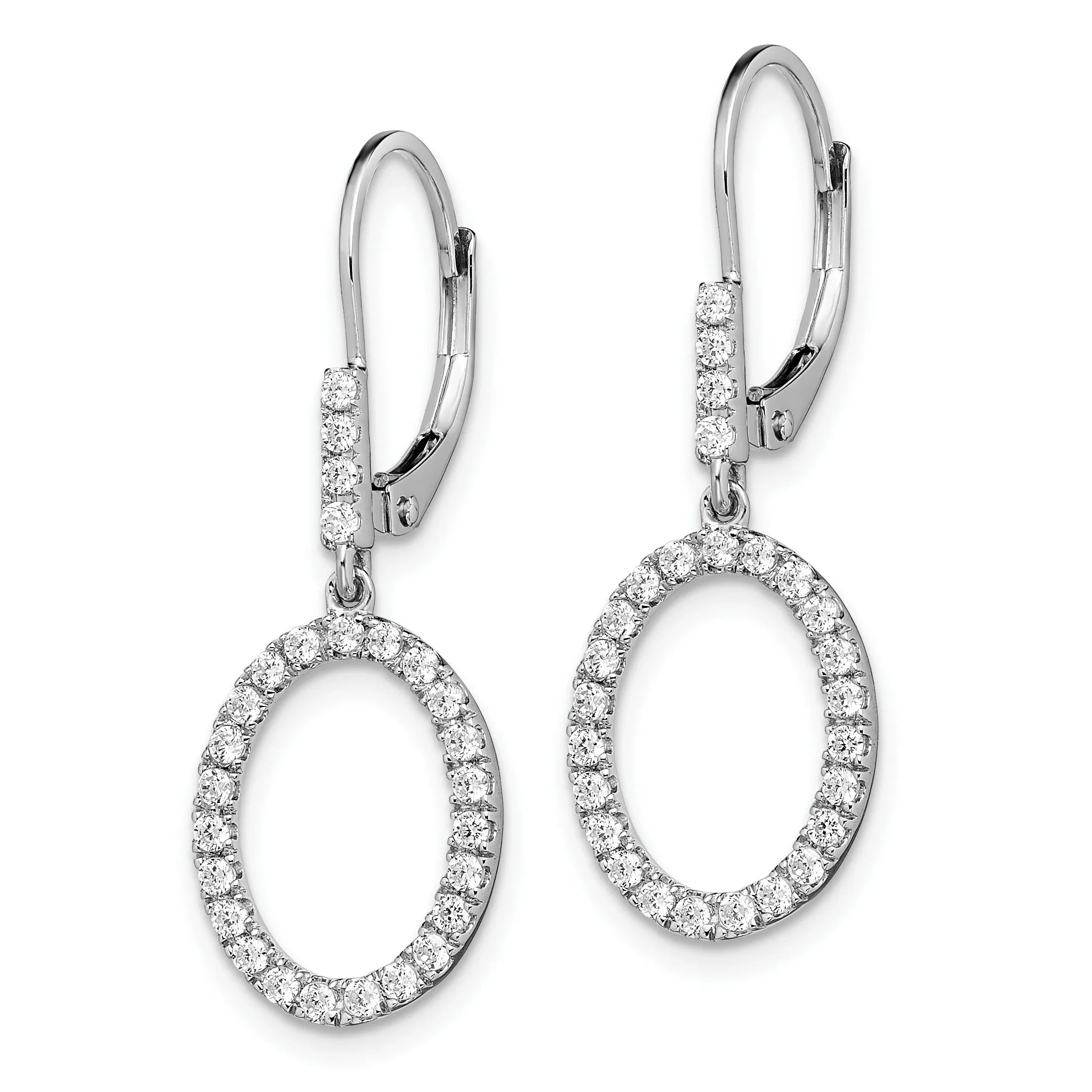14k White Gold Lab Diamond Dangle Oval Leverback Earrings - Fine Diamond