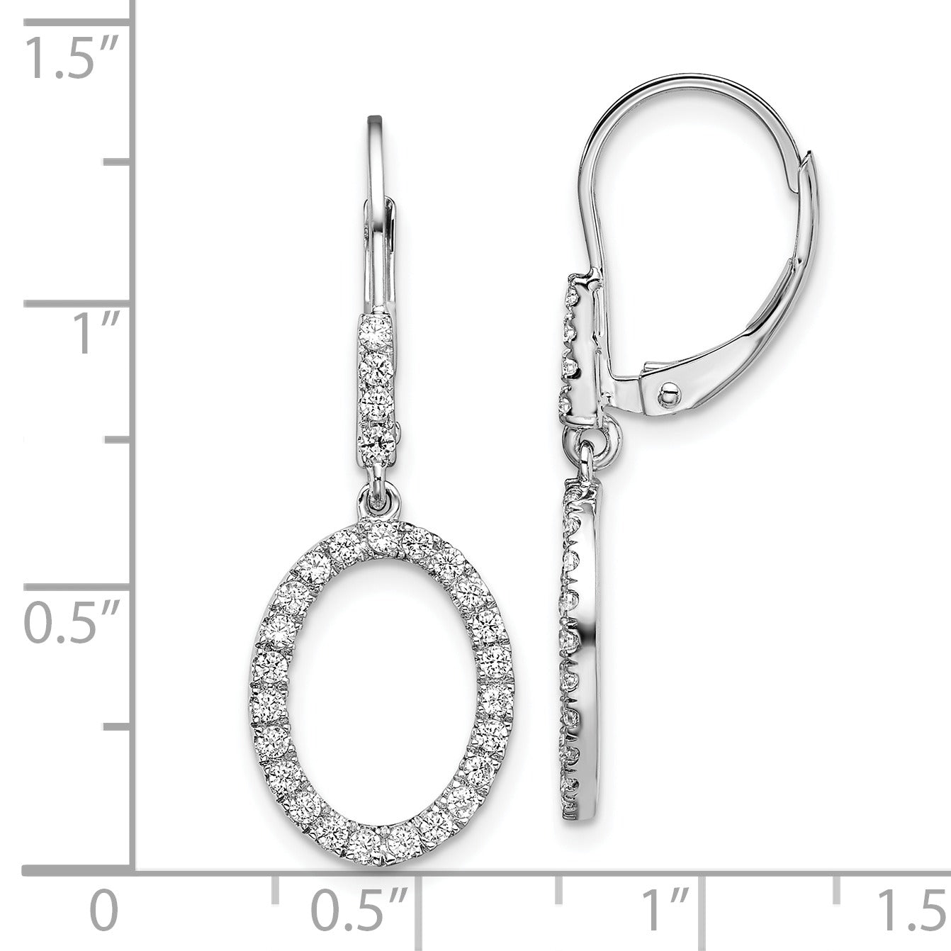 14k White Gold Lab Diamond Dangle Oval Leverback Earrings