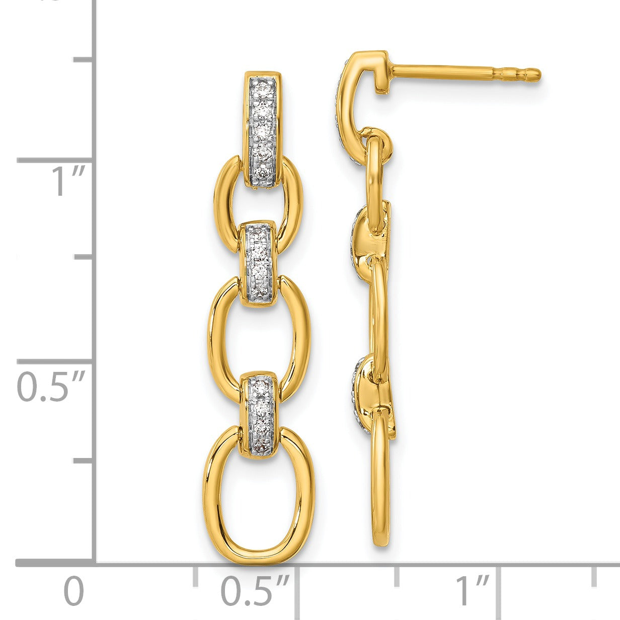 14k Yellow Gold Lab Grown Diamond Fashion Dangle Link Post Earrings