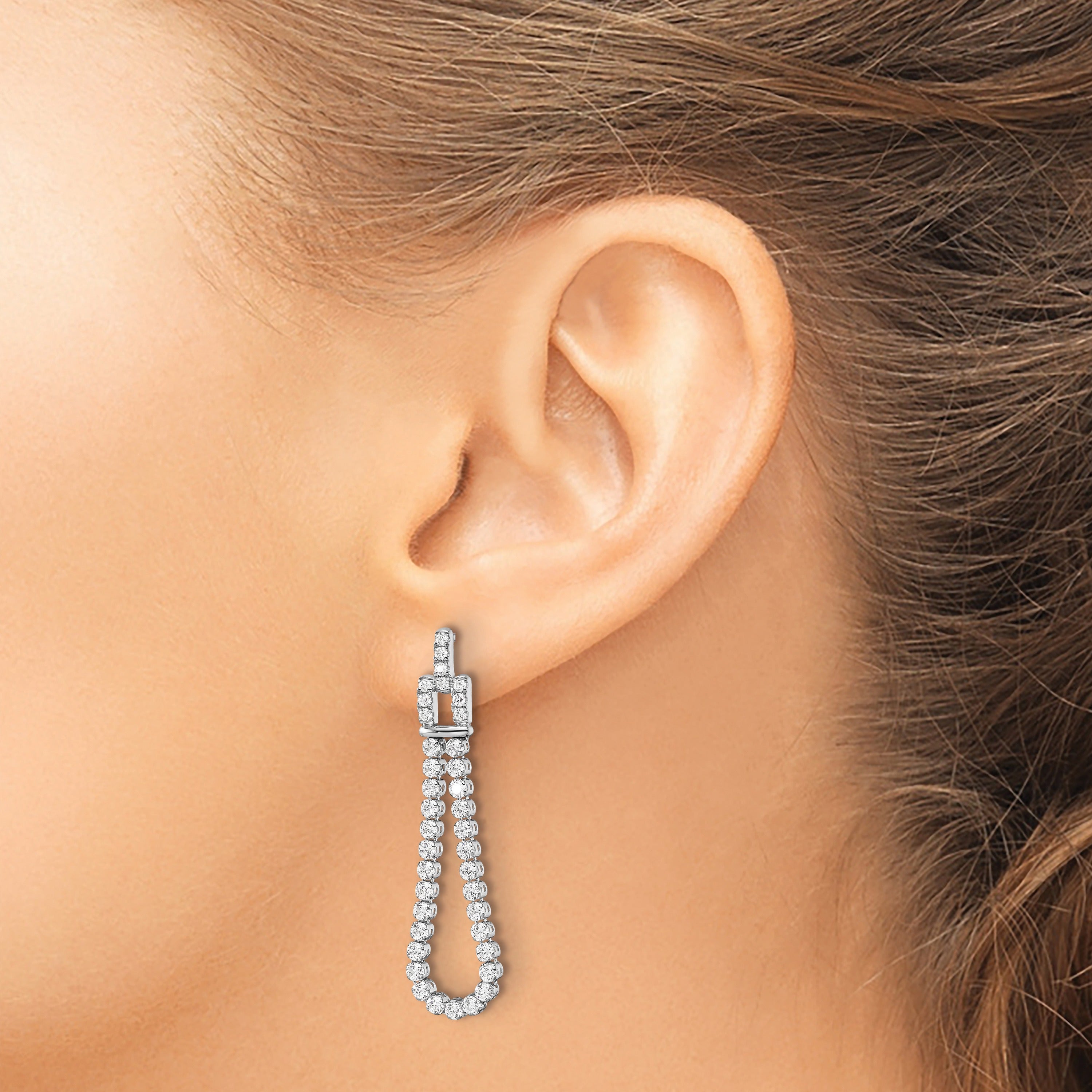 14k White Gold Lab Grown Diamond Dangle Loop Earrings