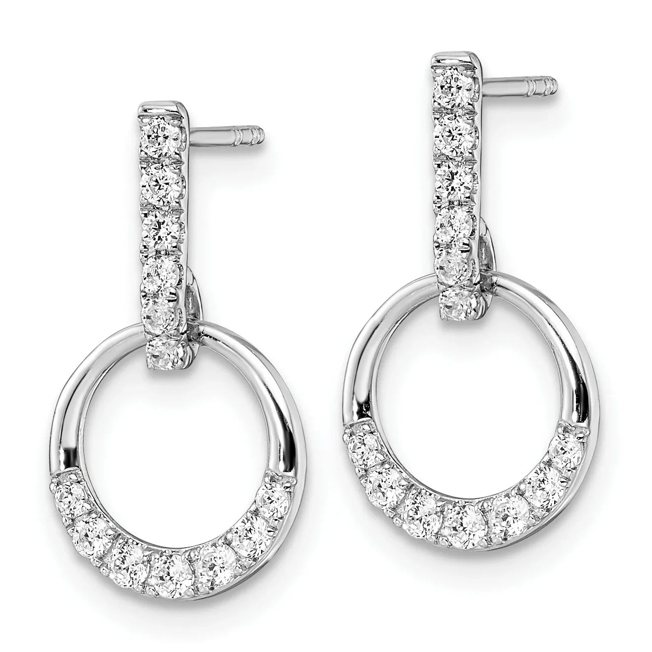 14k White Gold Lab Diamond Dangle Circle Post Earrings - Fine Diamond