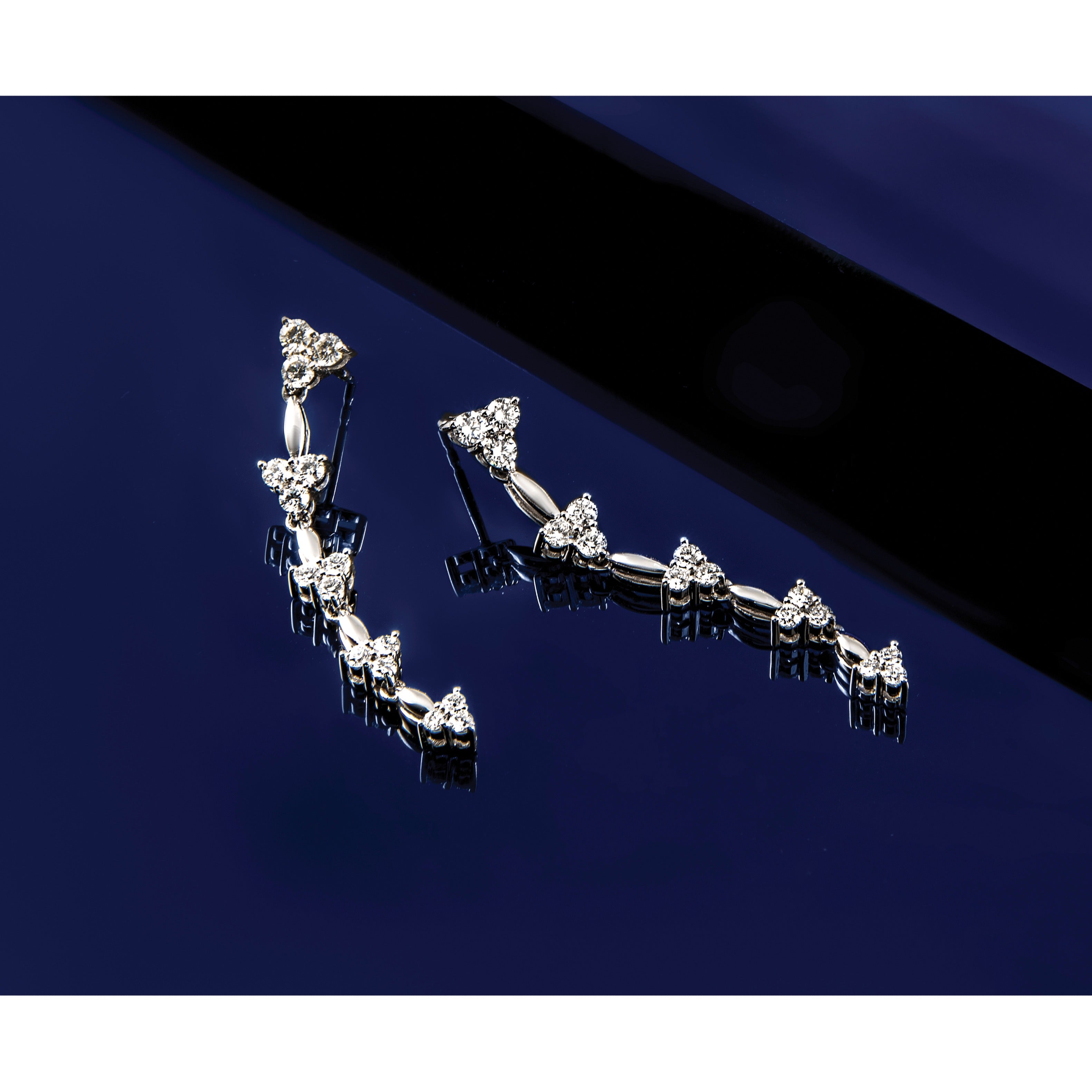 14k White Gold Lab Grown Diamond Dangle Cluster Post Earrings