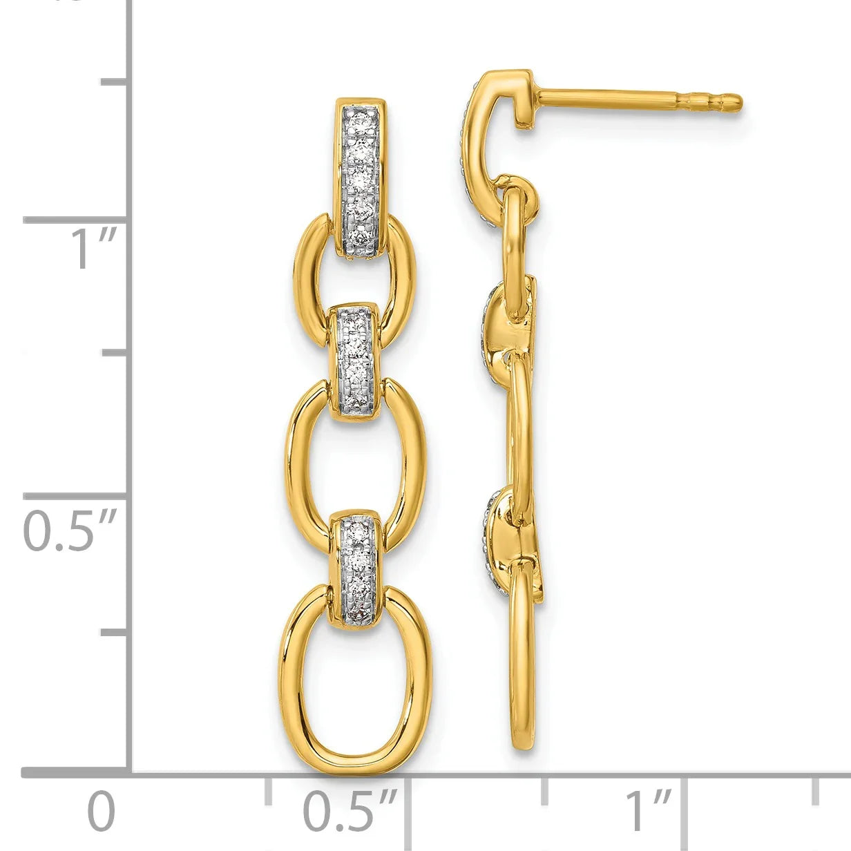 14k Yellow Gold Lab Grown Diamond Fashion Dangle Link Post Earrings - Fine Diamond