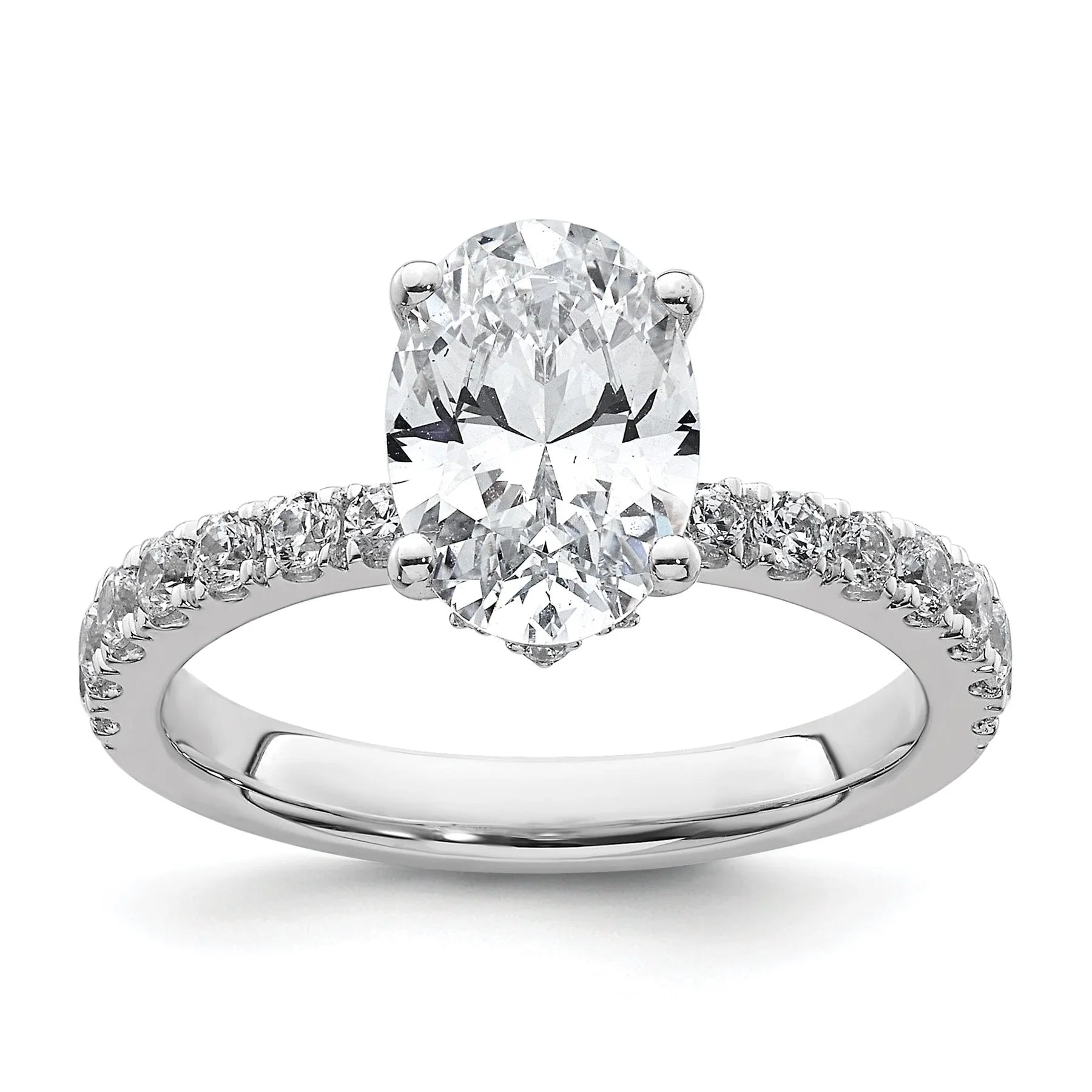 14K White Gold Lab Grown Diamond Oval Engagement Ring - Fine Diamond