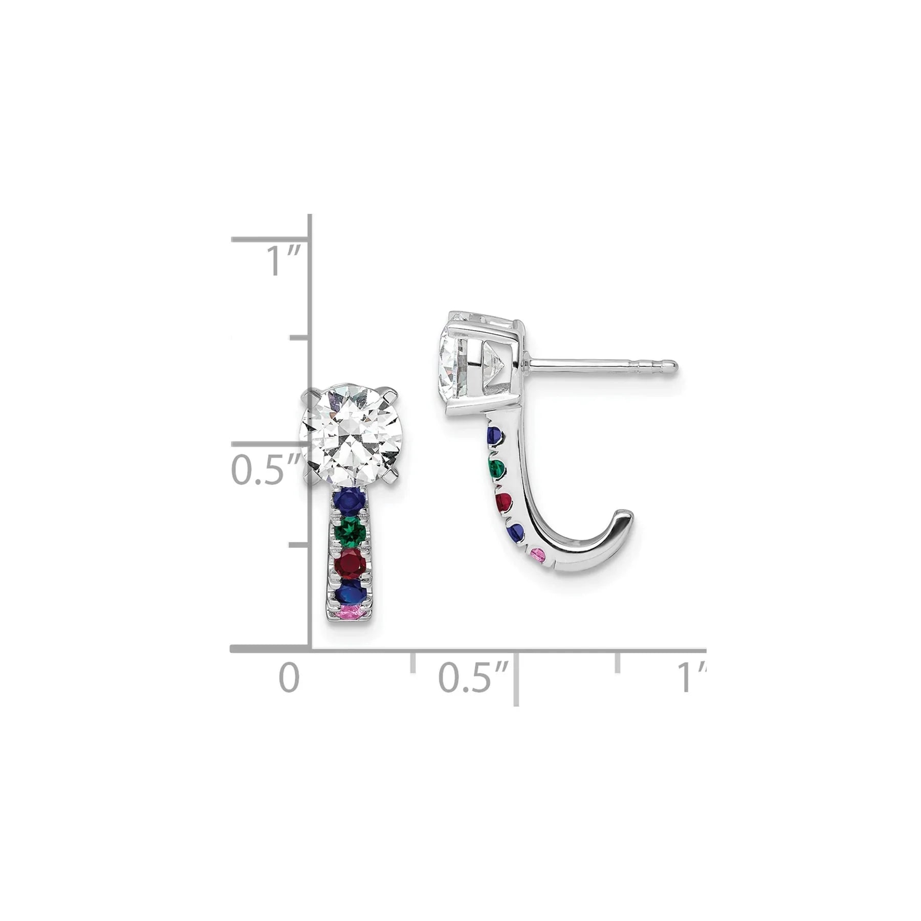 14k White Gold Lab Diamond and Multi Gemstone Dangle Earrings - Fine Diamond