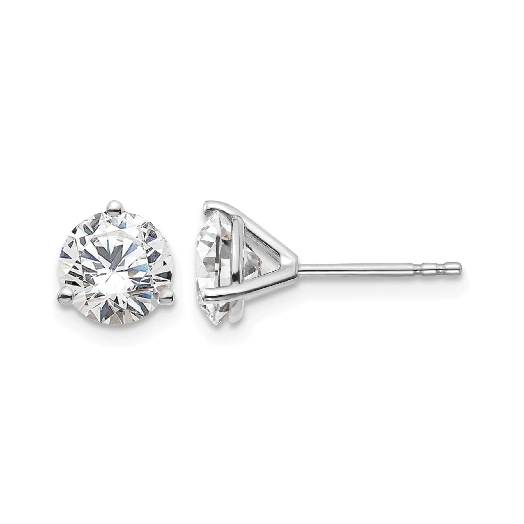 14K White Gold Lab Grown Diamond 3 Prong Stud Post Earrings - Fine Diamond