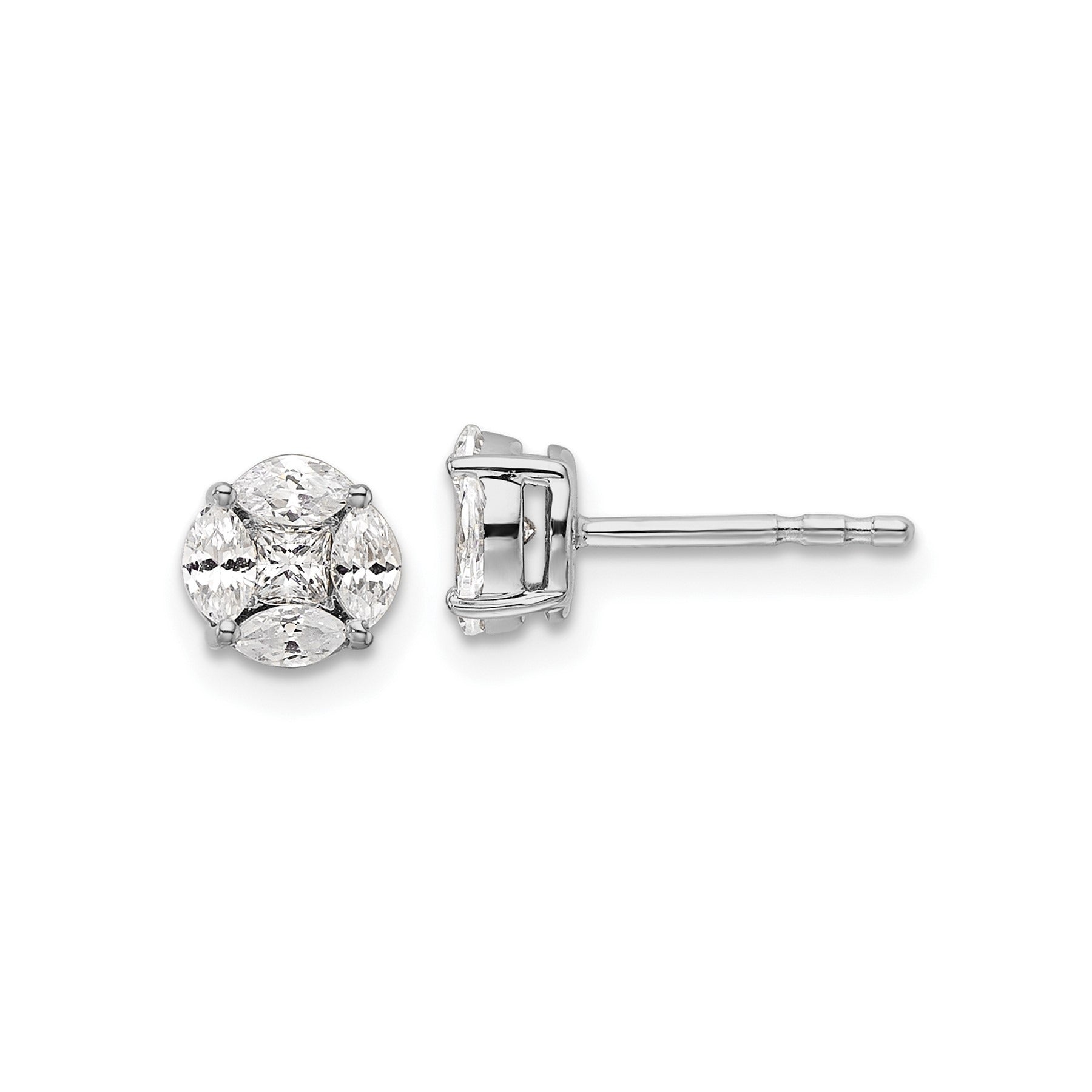 14k White Gold Lab Grown Diamond Round and Marquise Earrings