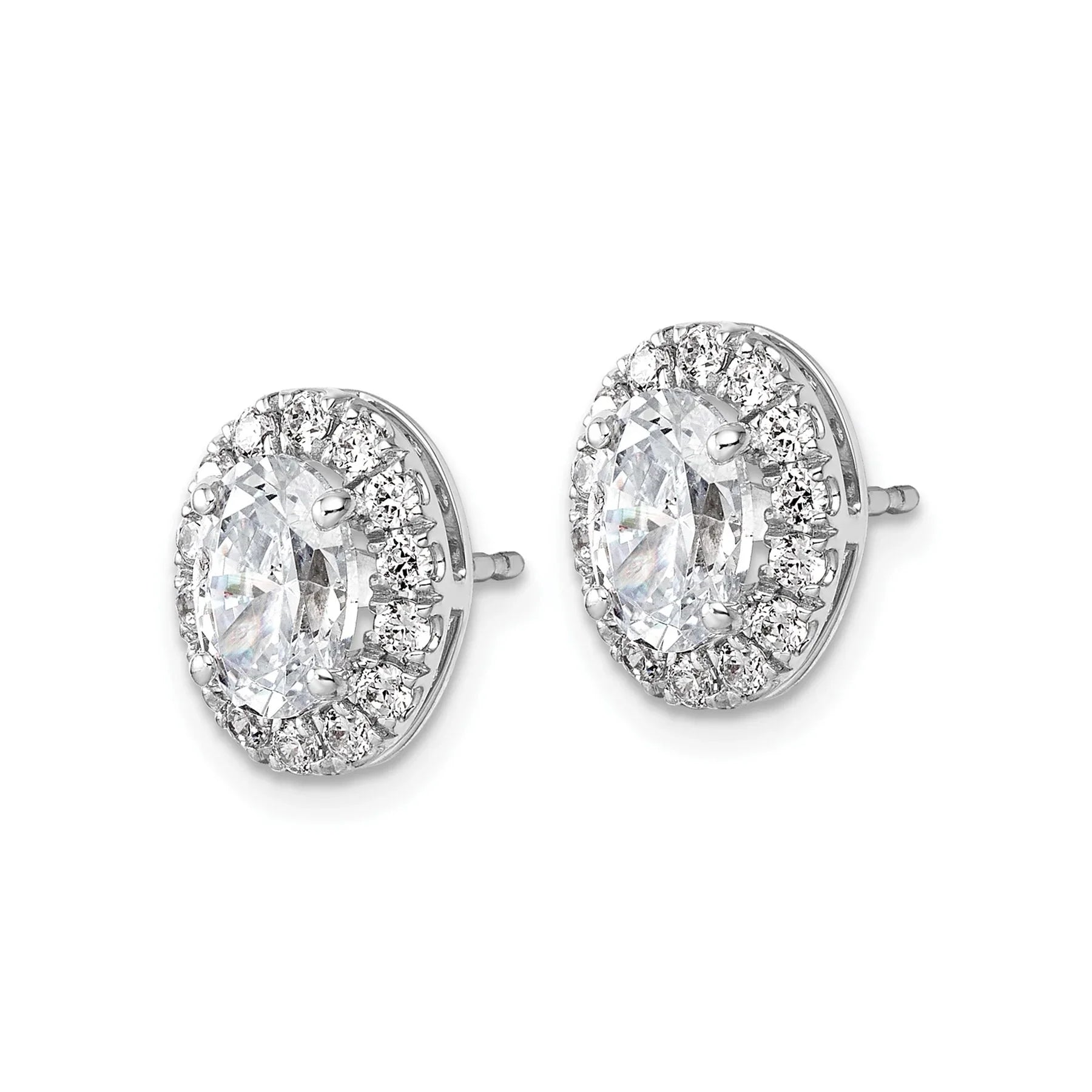 14k White Gold Diamond Fashion Oval Halo Semi-Mount Stud Earrings - Fine Diamond