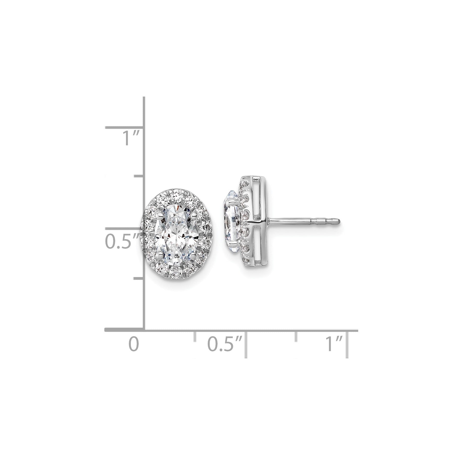 14k White Gold Diamond Fashion Oval Halo Semi-Mount Stud Earrings