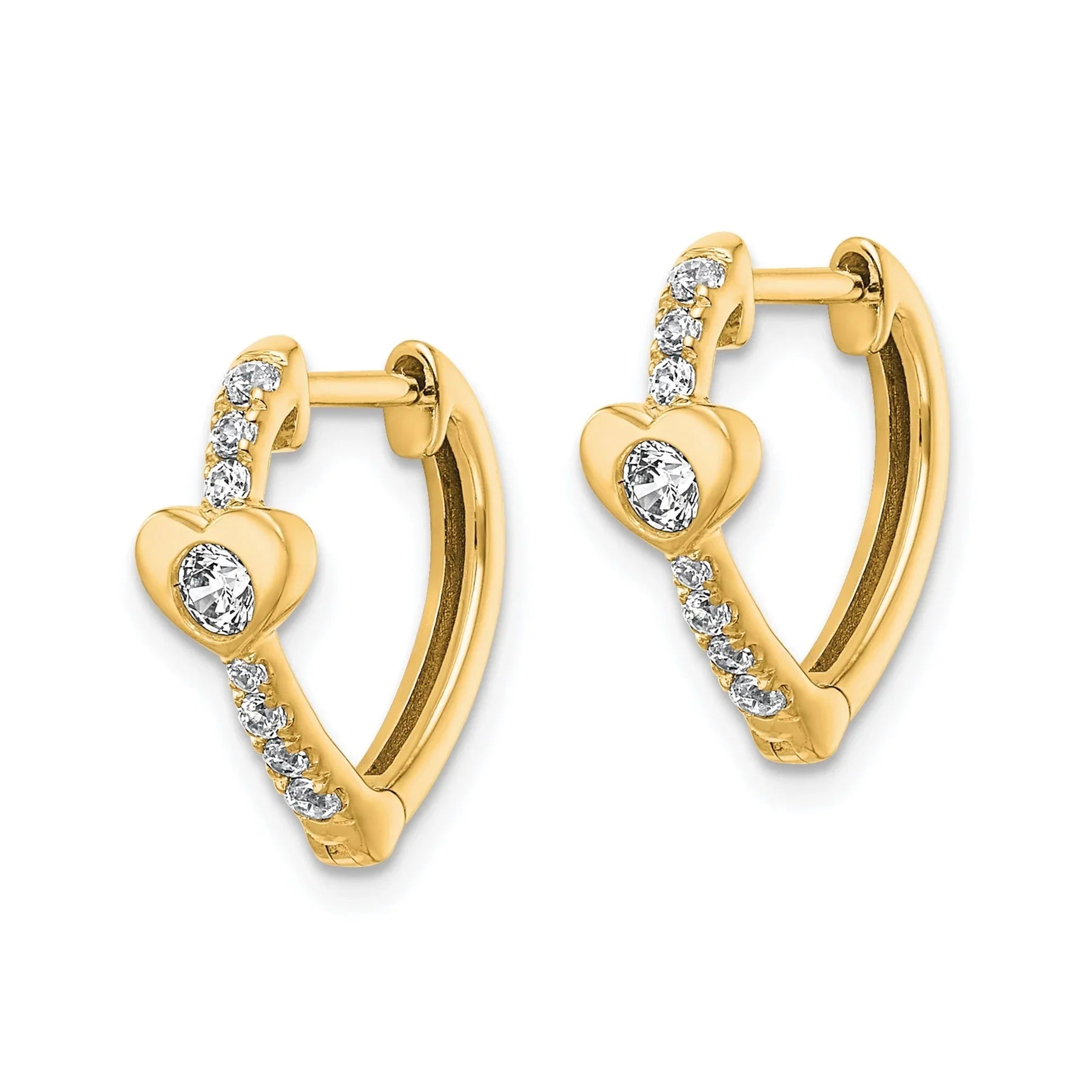 14K Yellow Gold Lab Grown Diamond Heart Hinged Hoop Earrings - Fine Diamond