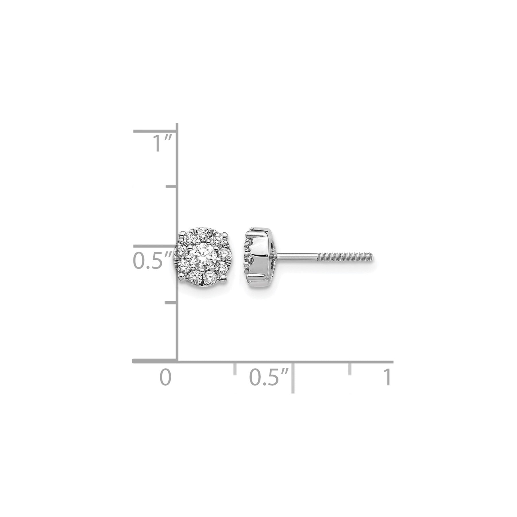 14K White Gold Lab Grown Diamond Cluster Screwback Post Stud Earrings 0.5 Ct