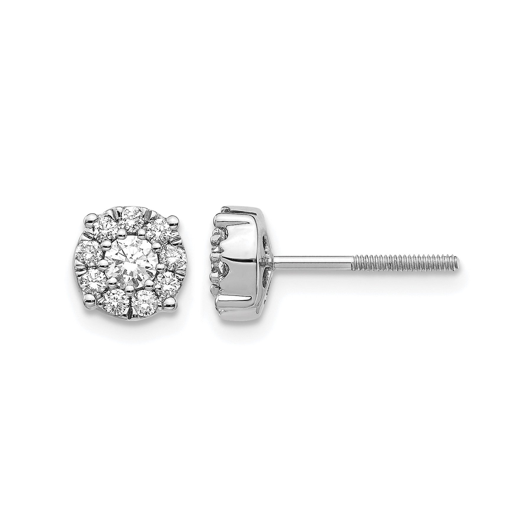 14K White Gold Lab Grown Diamond Cluster Screwback Post Stud Earrings 0.5 Ct