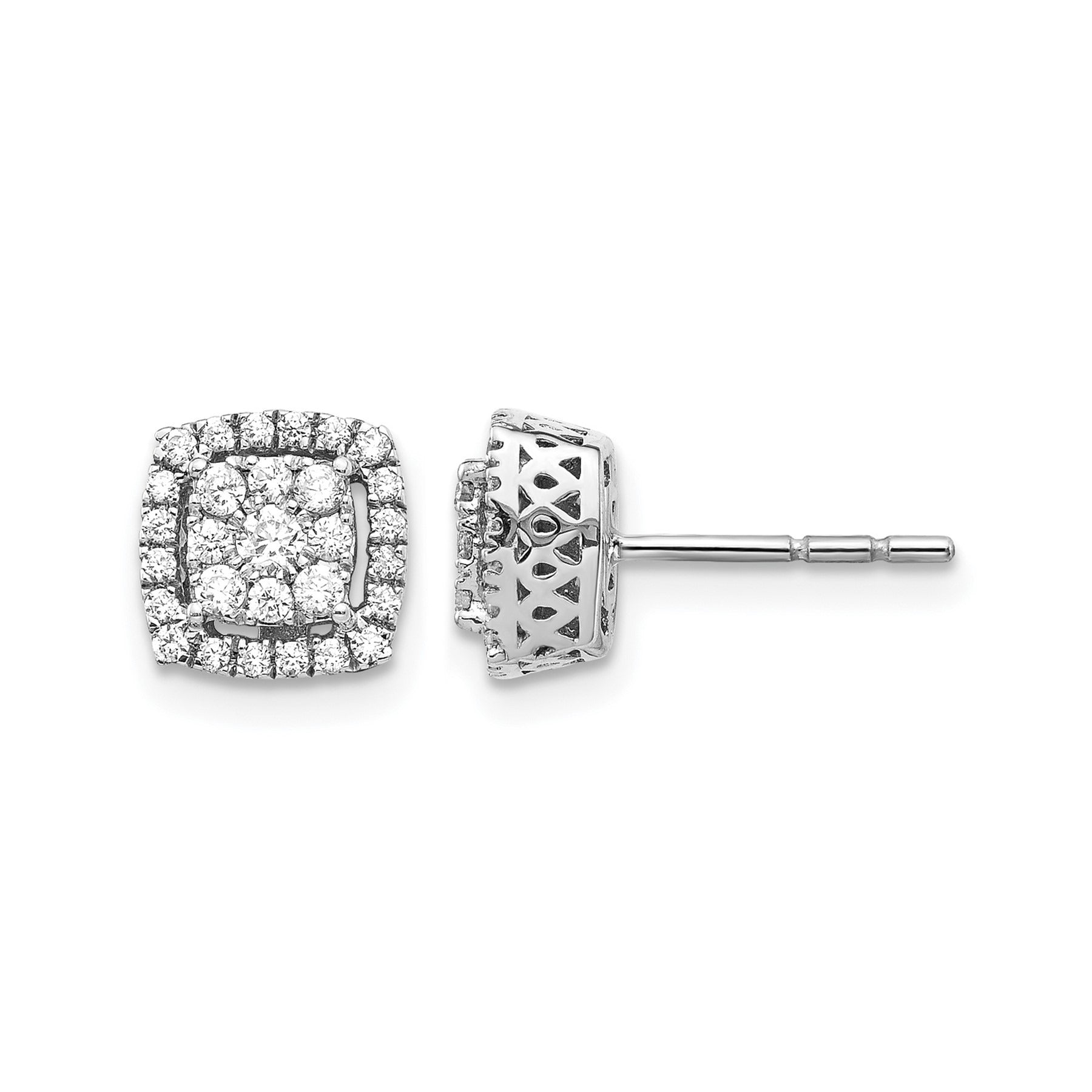 14K White Gold Lab Grown Diamond Double Halo Post Stud Earrings 0.5 Ct