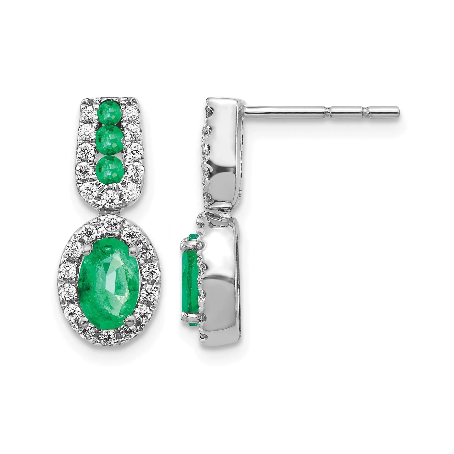 14K White Gold Lab Grown Diamond and Created Emerald Stud Earrings - Fine Diamond